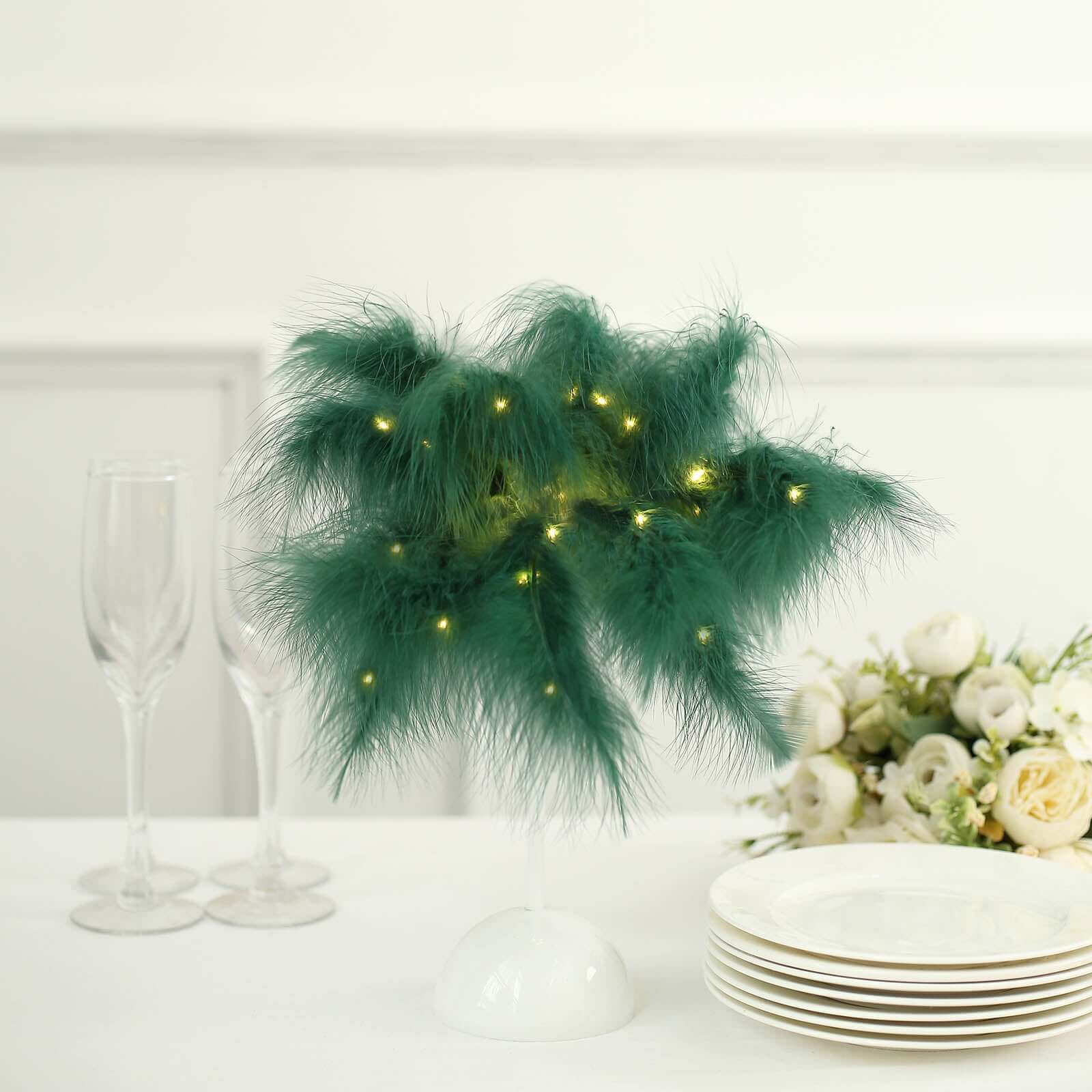 Cordless Table Lamp 15" LED Feather Design Hunter Emerald Green - Battery Operated Desk Light - Image 11