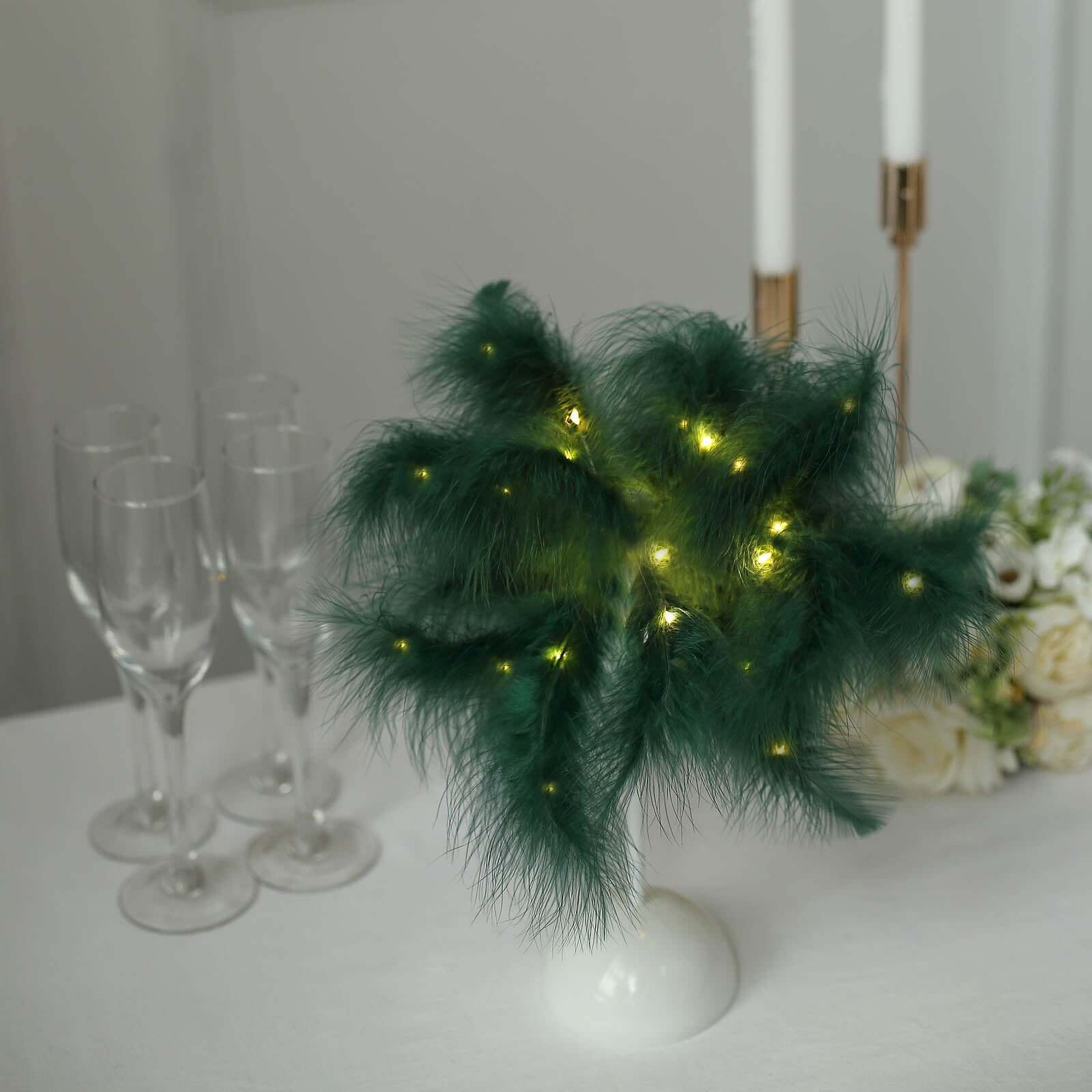 Cordless Table Lamp 15" LED Feather Design Hunter Emerald Green - Battery Operated Desk Light - Image 12