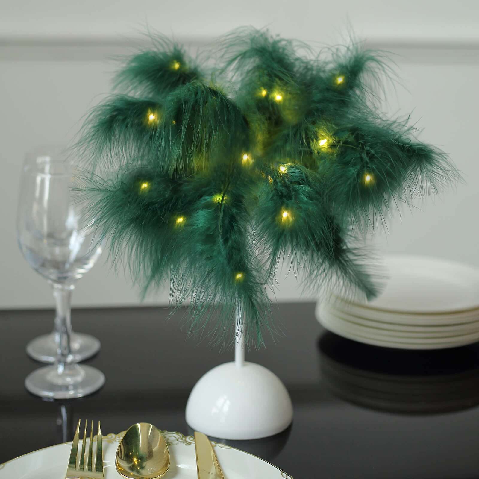 Cordless Table Lamp 15" LED Feather Design Hunter Emerald Green - Battery Operated Desk Light - Image 6