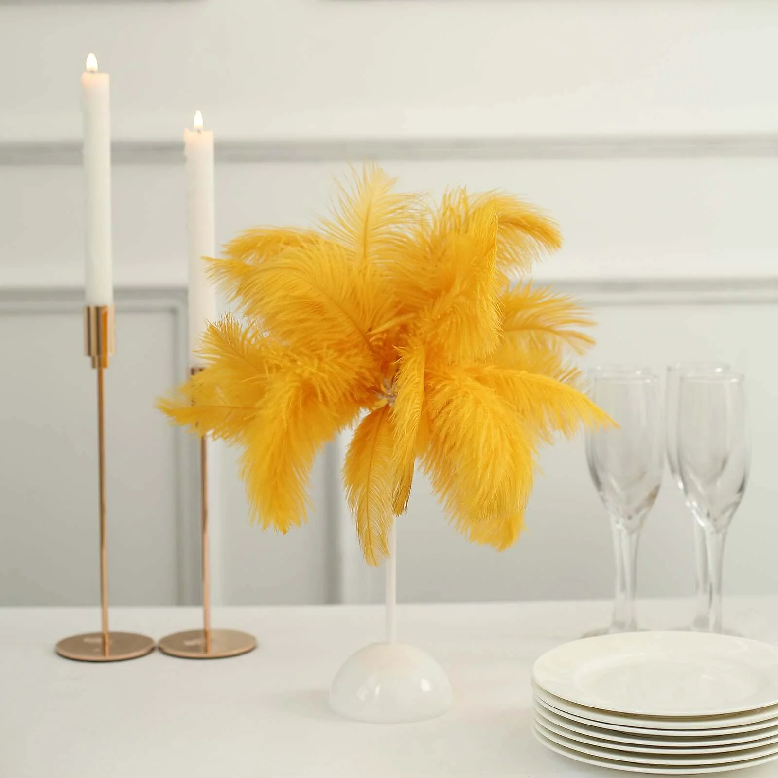 Cordless Table Lamp 15" LED Ostrich Feather Design Gold - Battery Operated Wedding Desk Light - Image 10
