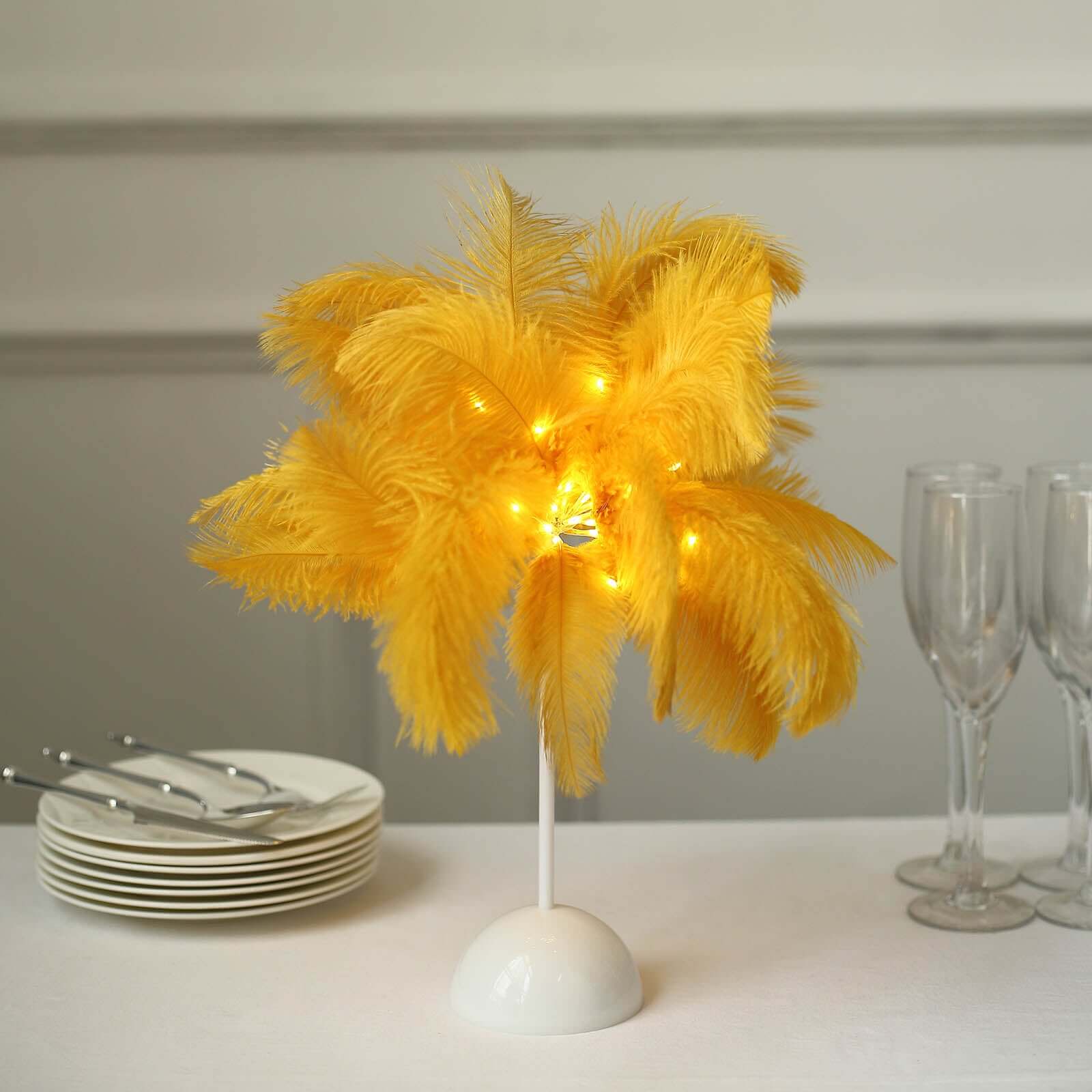 Cordless Table Lamp 15" LED Ostrich Feather Design Gold - Battery Operated Wedding Desk Light - Image 11