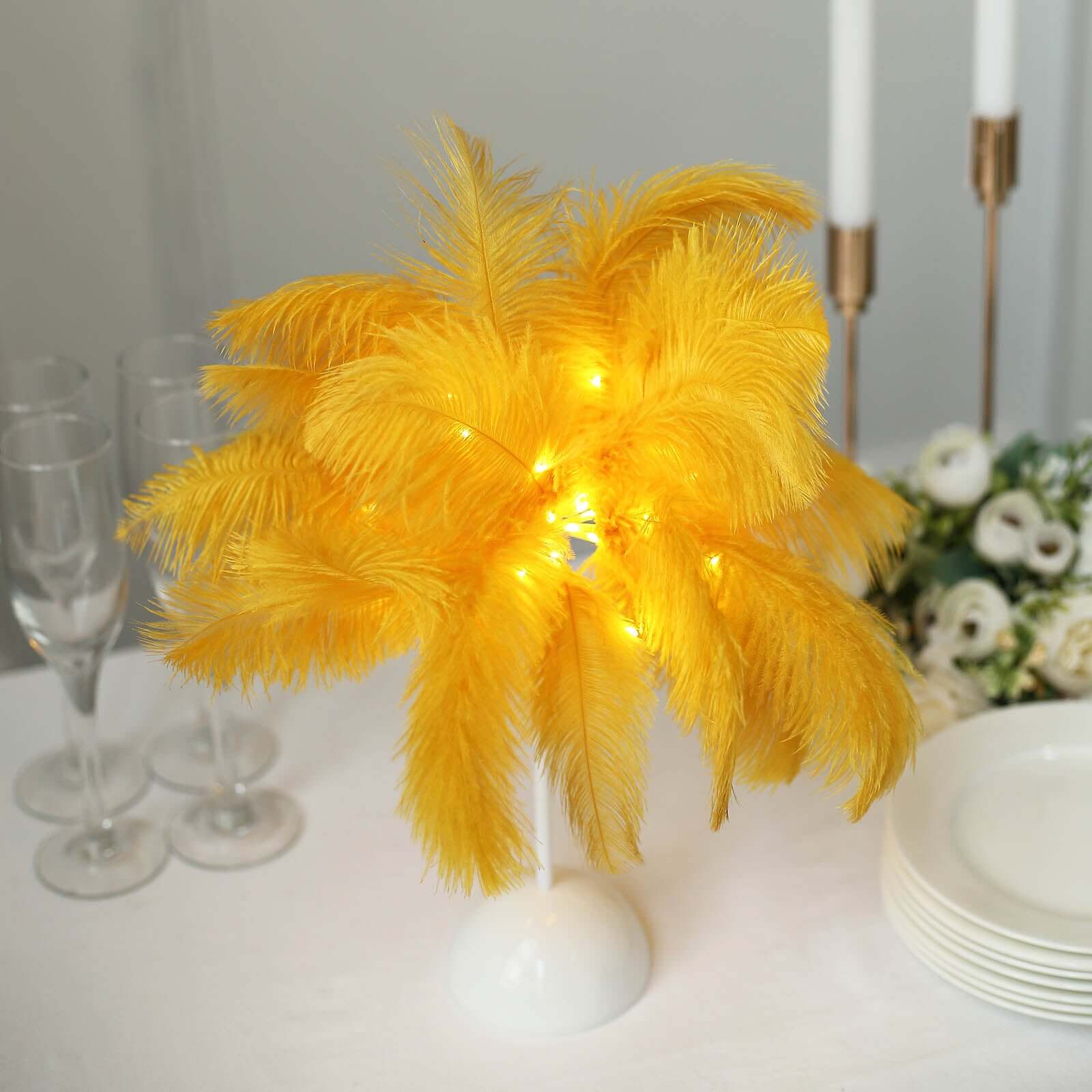 Cordless Table Lamp 15" LED Ostrich Feather Design Gold - Battery Operated Wedding Desk Light - Image 12
