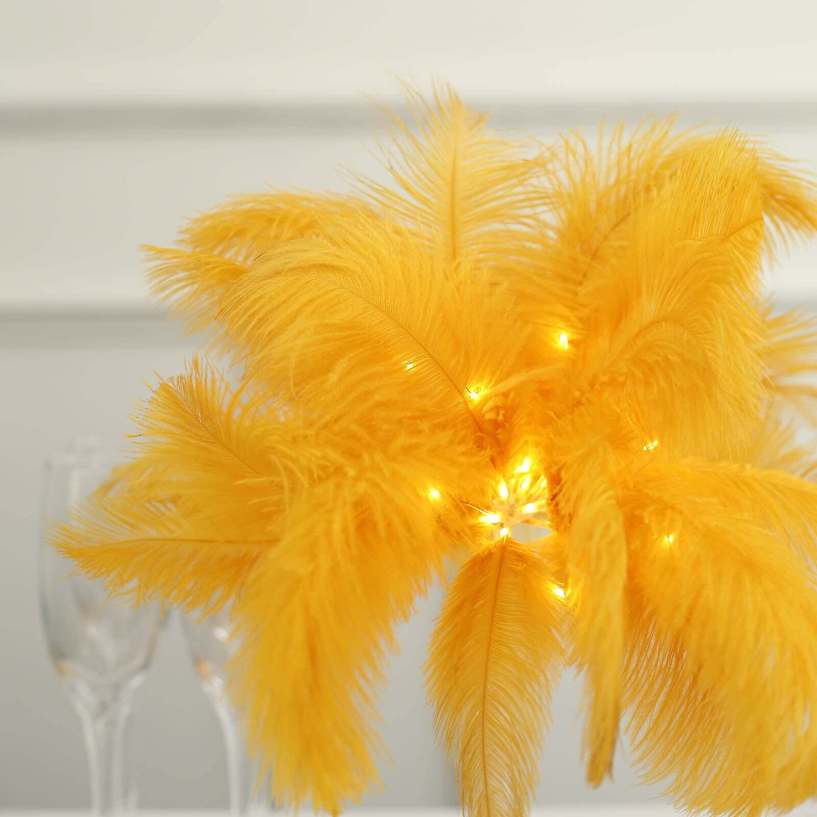 Cordless Table Lamp 15" LED Ostrich Feather Design Gold - Battery Operated Wedding Desk Light - Image 14