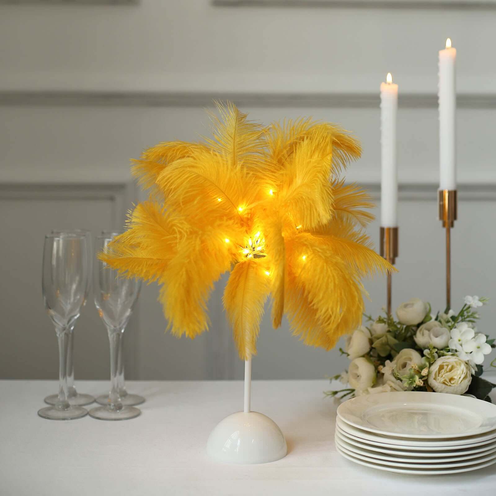 Cordless Table Lamp 15" LED Ostrich Feather Design Gold - Battery Operated Wedding Desk Light - Image 8