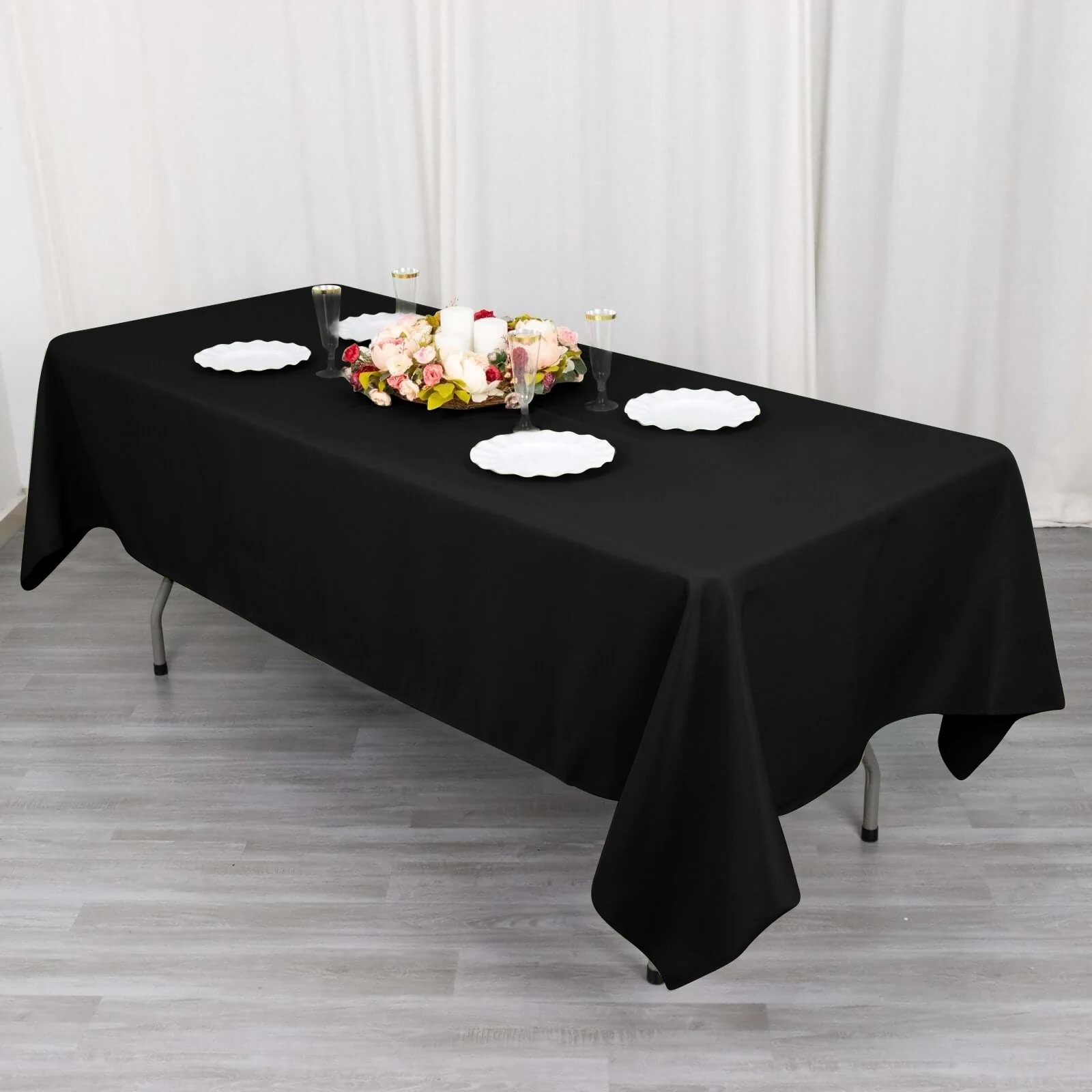 Cotton Blend Rectangle Tablecloth 60"x102" Black Wrinkle-Resistant Fabric - Stylish Decor for Casual Dining - Image 3