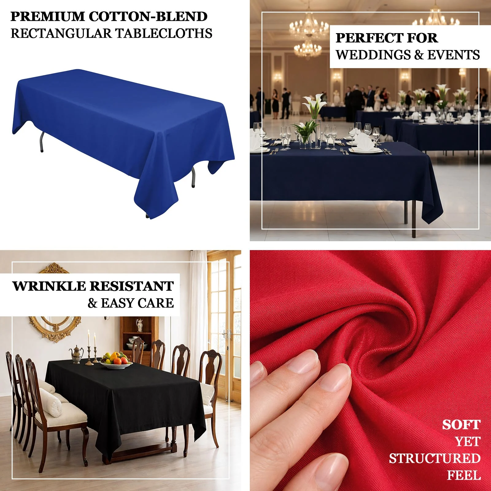 Cotton Blend Rectangle Tablecloth 60"x102" Black Wrinkle-Resistant Fabric - Stylish Decor for Casual Dining - Image 4