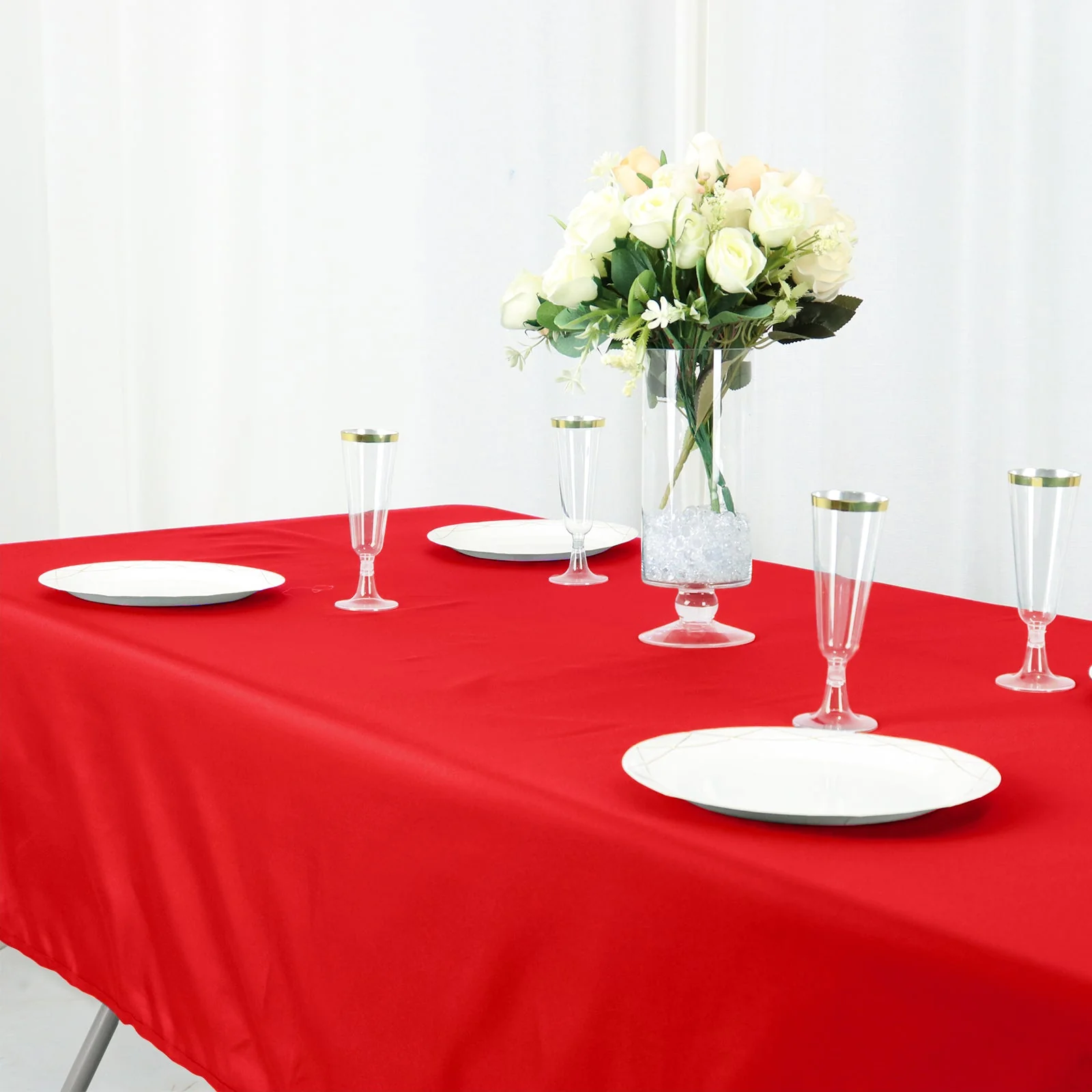 Cotton Blend Rectangle Tablecloth 60"x102" Red Wrinkle-Resistant Fabric - Stylish Table Cover - Image 2