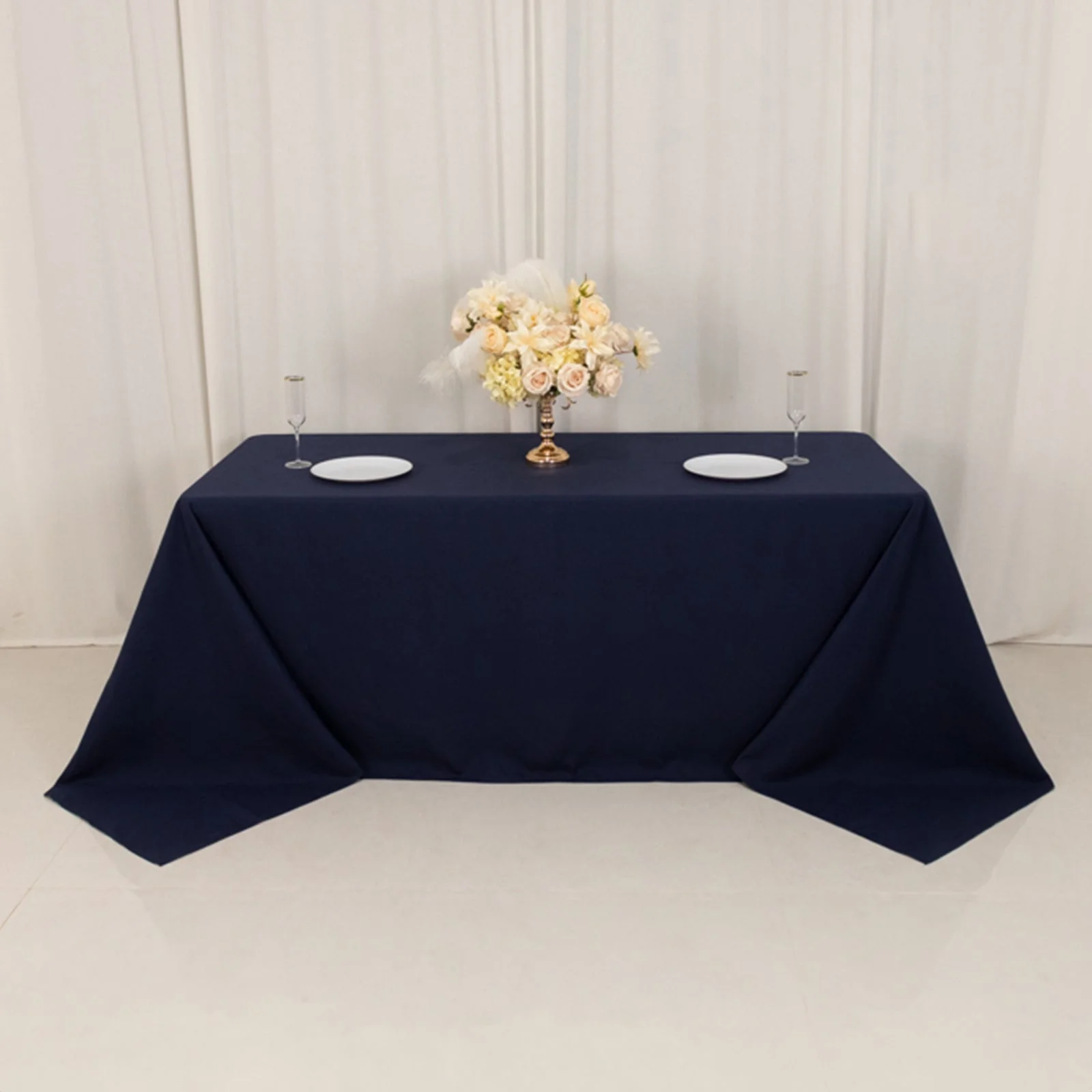 Cotton Blend Rectangle Tablecloth 90"x132" Navy Blue with Seamless Wrinkle-Resistant Finish Table Cover - Image 3