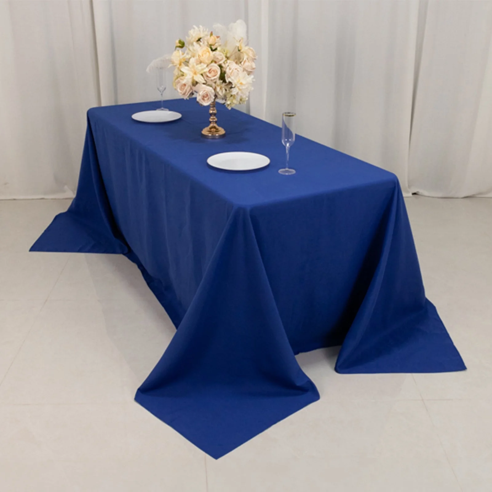 Cotton Blend Rectangle Tablecloth 90"x132" Royal Blue with Seamless Wrinkle-Resistant Finish Table Cover - Image 10
