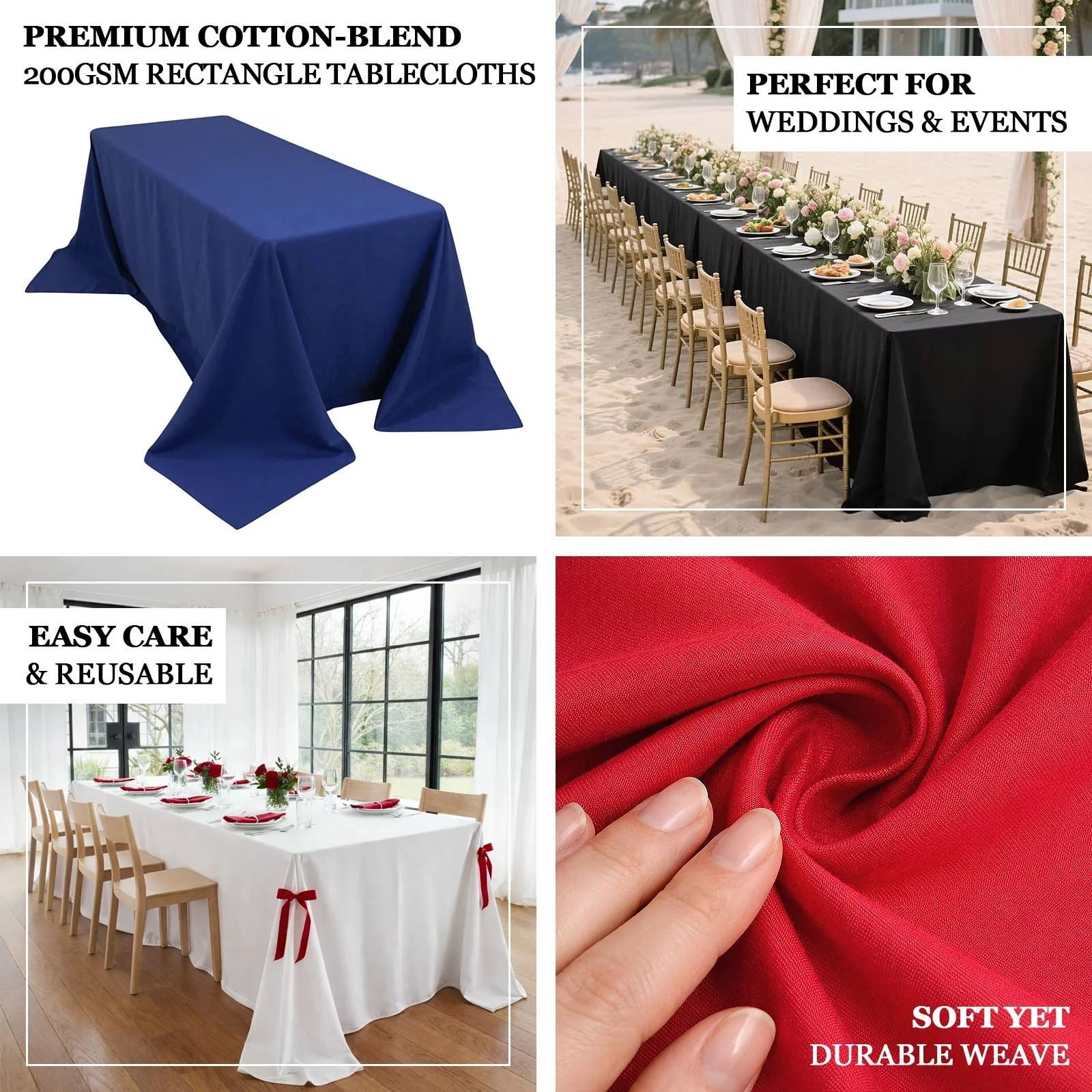 Cotton Blend Rectangle Tablecloth 90"x132" Royal Blue with Seamless Wrinkle-Resistant Finish Table Cover - Image 4