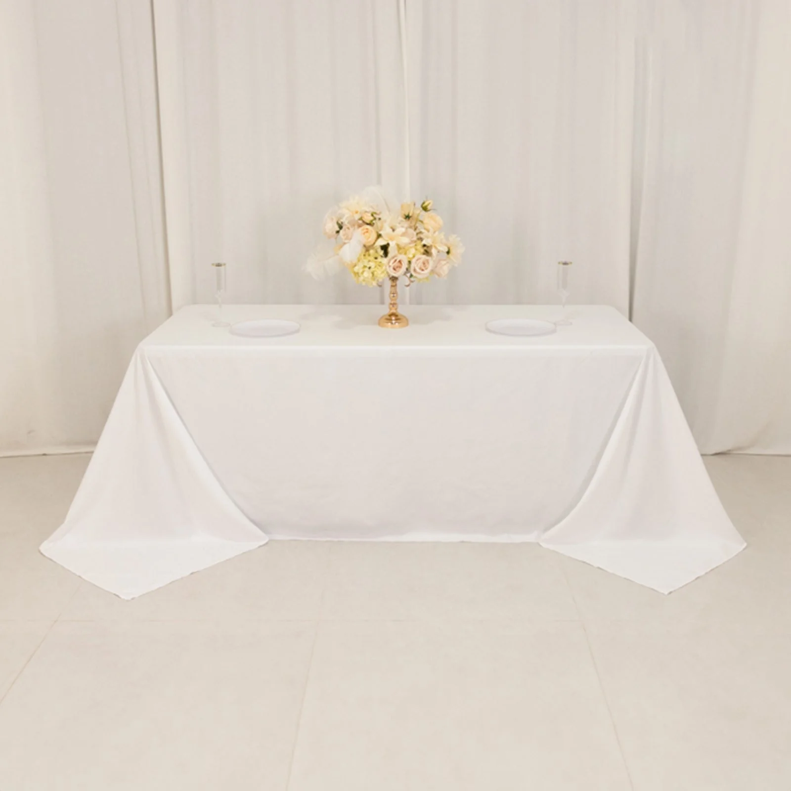 Cotton Blend Rectangle Tablecloth 90"x132" White with Seamless Wrinkle-Resistant Finish - Refined Decor for Weddings - Image 10
