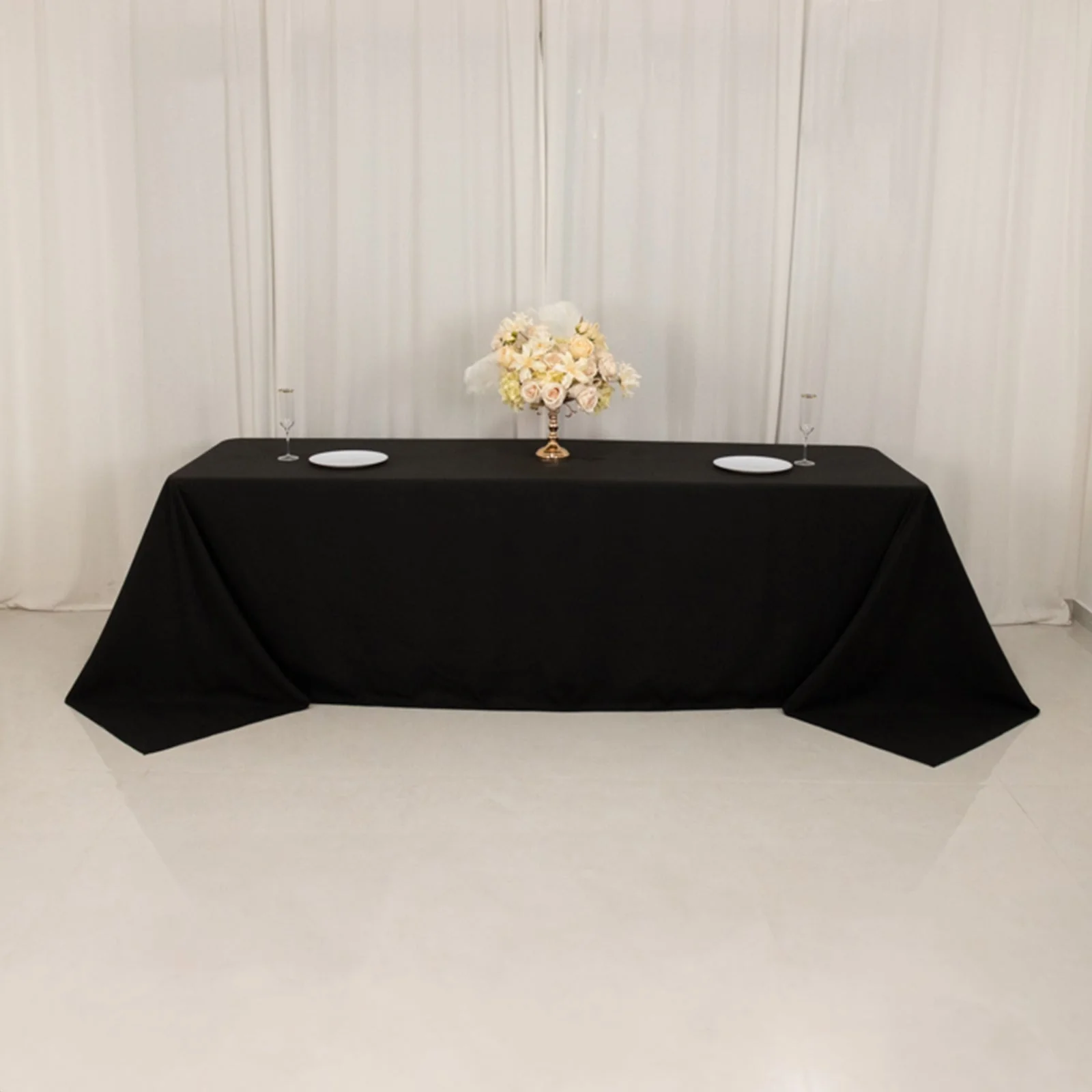 Cotton Blend Rectangle Tablecloth 90"x156" Black with Seamless Wrinkle-Resistant Finish Table Cover - Image 10