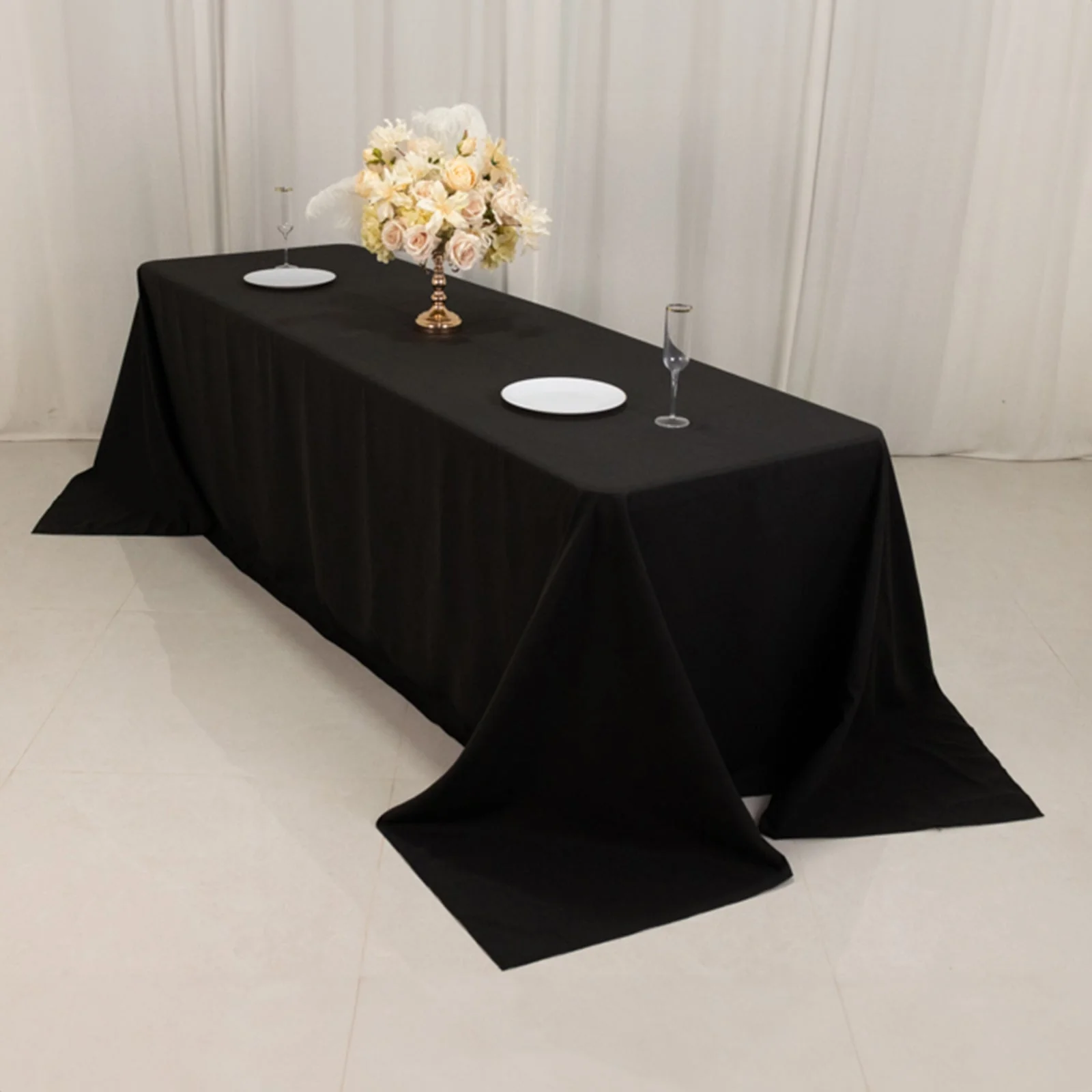 Cotton Blend Rectangle Tablecloth 90"x156" Black with Seamless Wrinkle-Resistant Finish Table Cover - Image 6