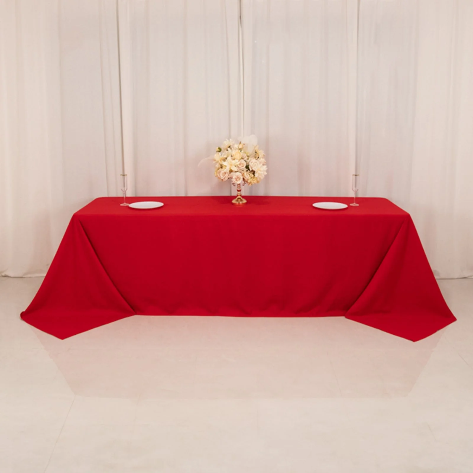 Cotton Blend Rectangle Tablecloth 90"x156" Red with Seamless Wrinkle-Resistant Finish Table Cover - Image 10