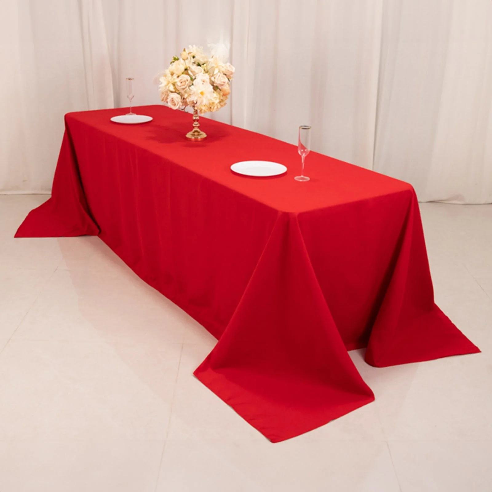 Cotton Blend Rectangle Tablecloth 90"x156" Red with Seamless Wrinkle-Resistant Finish Table Cover - Image 6