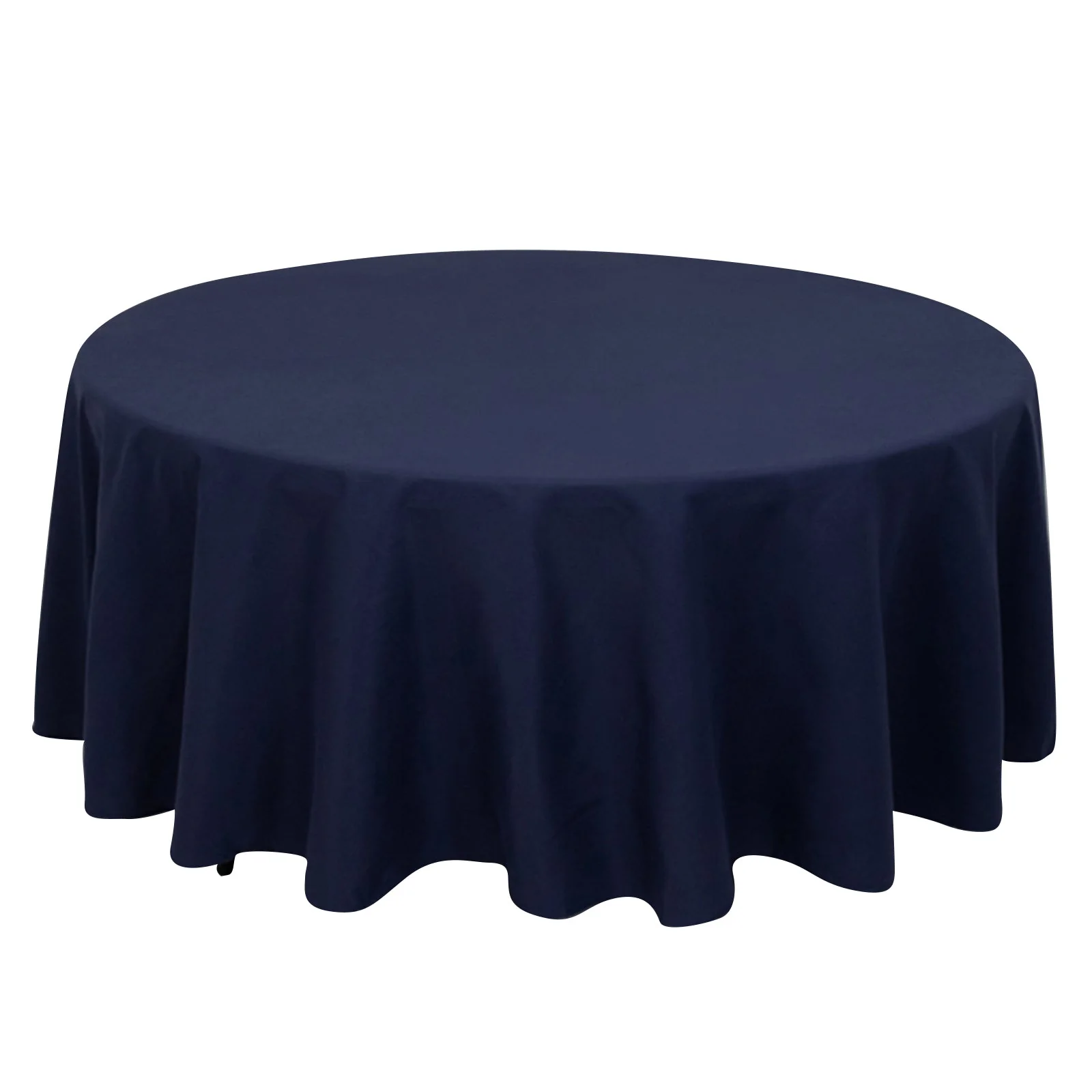 Cotton Blend Round Tablecloth 108" Navy Blue - Wrinkle-Resistant Finish Table Cover - Image 2