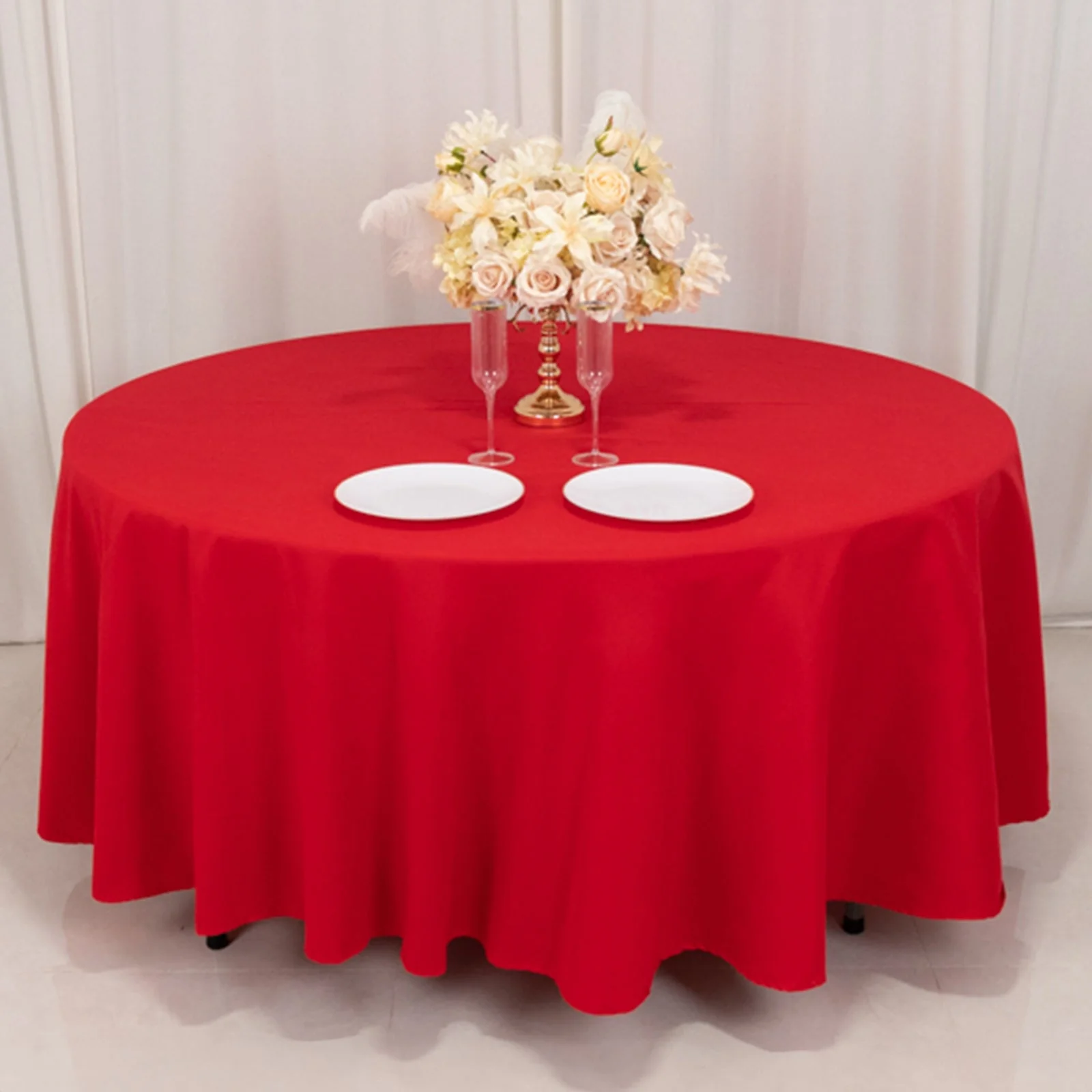 Cotton Blend Round Tablecloth 108" Red - Wrinkle-Resistant Finish Table Cover - Image 3