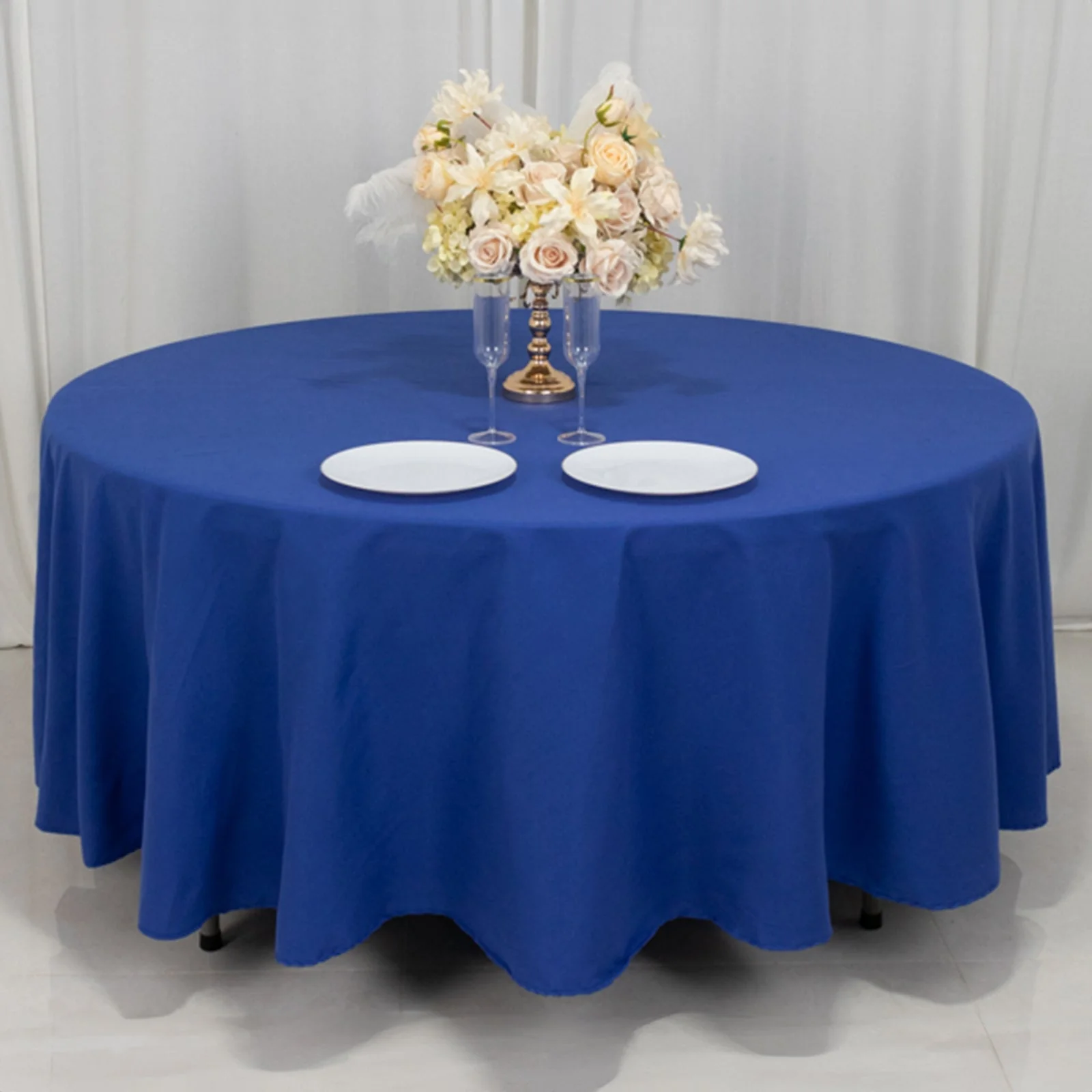 Cotton Blend Round Tablecloth 108" Royal Blue - Wrinkle-Resistant Finish Table Cover - Image 3