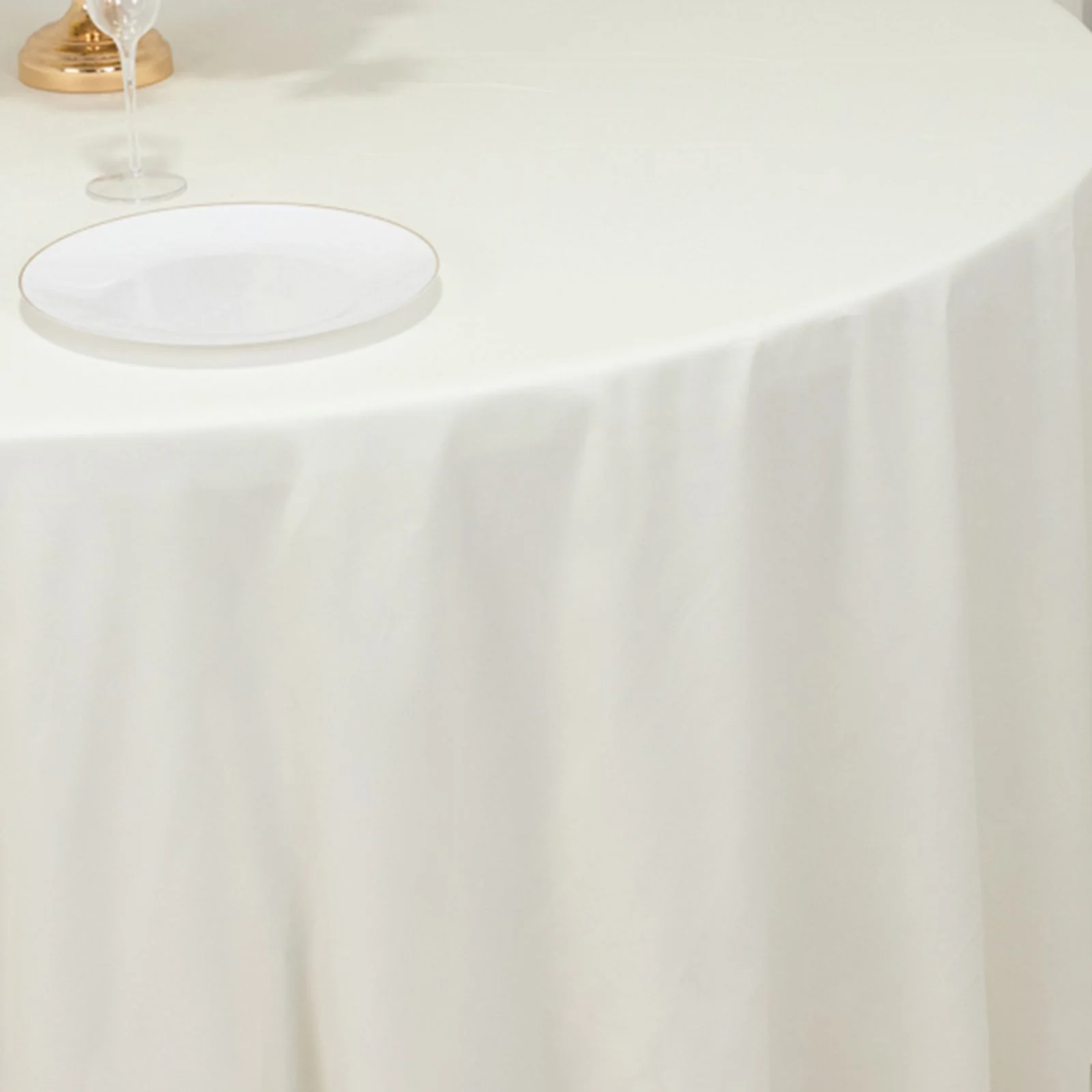 Cotton Blend Round Tablecloth 120" Ivory - Wrinkle-Resistant Finish Seamless Table Cover - Image 8