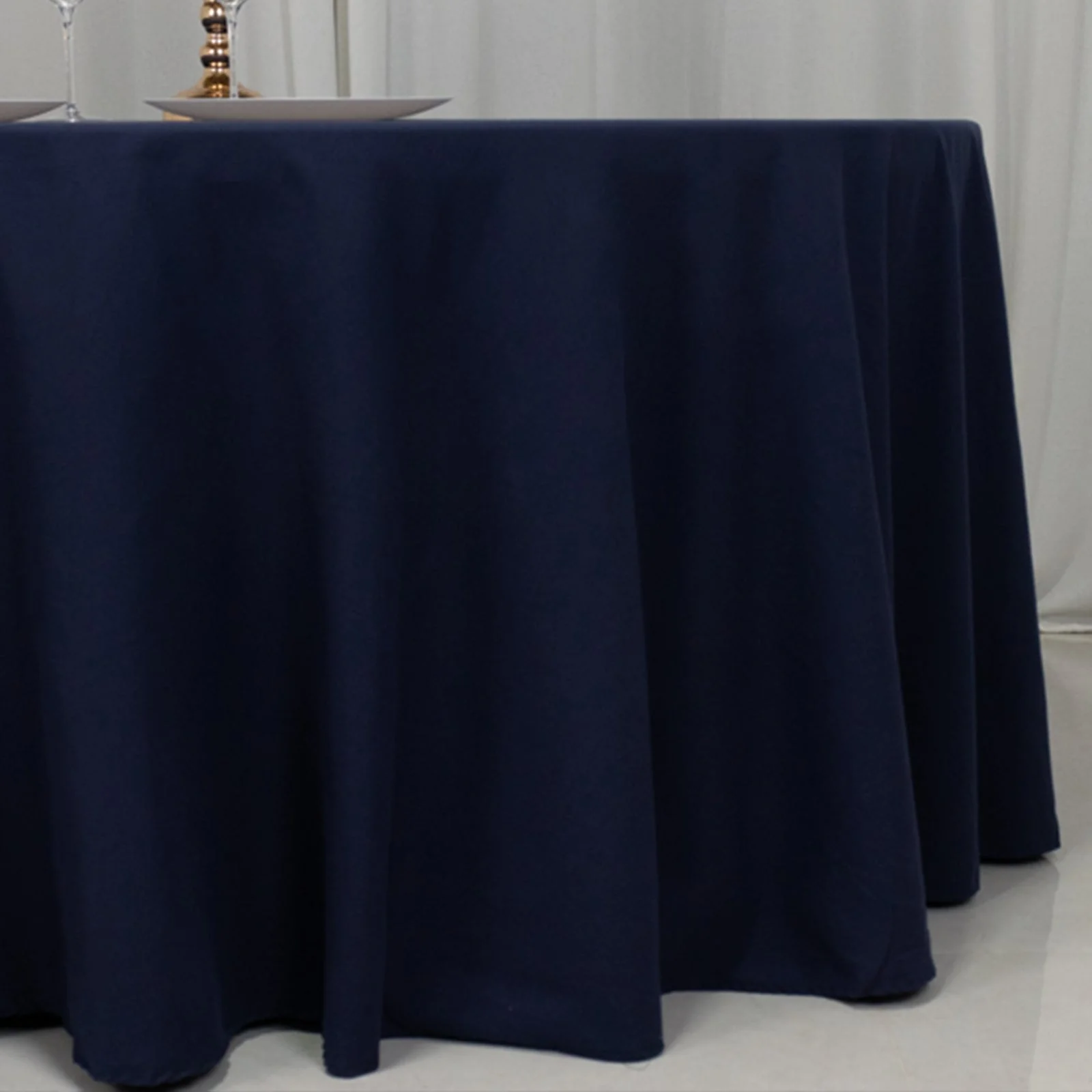 Cotton Blend Round Tablecloth 120" Navy Blue - Wrinkle-Resistant Finish Seamless Table Cover - Image 2