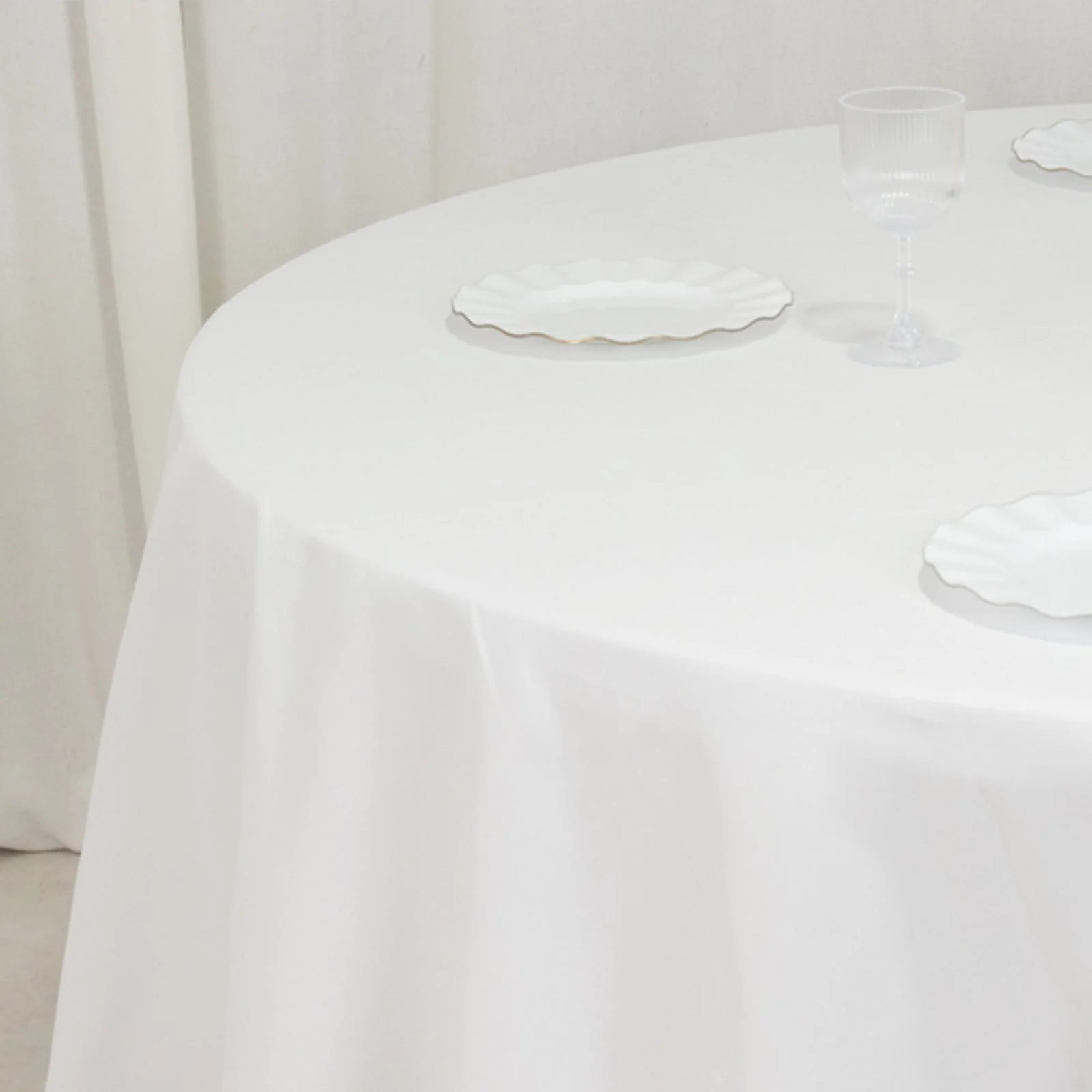 Cotton Blend Round Tablecloth 120" White - Wrinkle-Resistant Finish Seamless Table Cover for Weddings and Events - Image 7