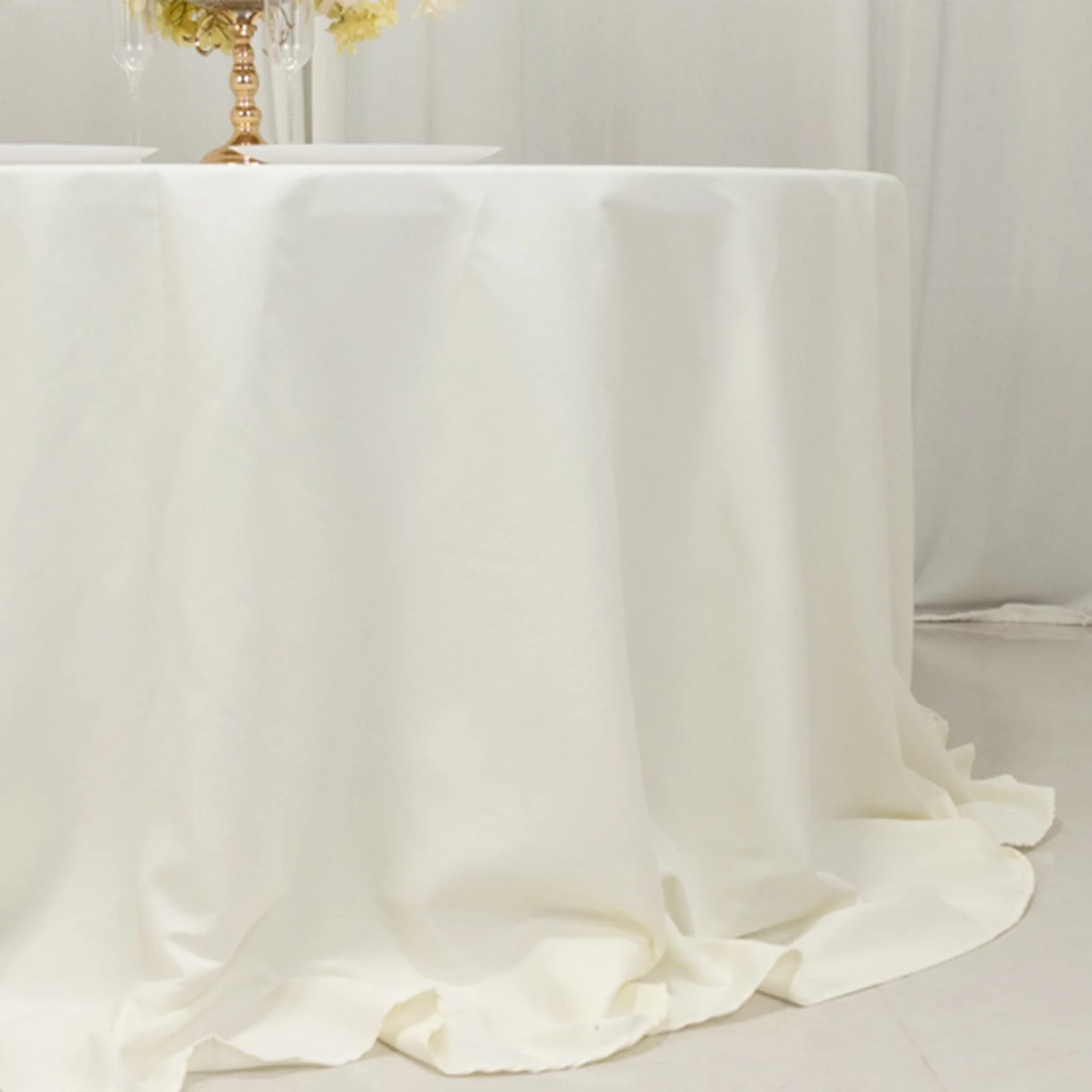 Cotton Blend Round Tablecloth 132" Ivory - Wrinkle-Resistant Finish Seamless Table Cover - Image 2