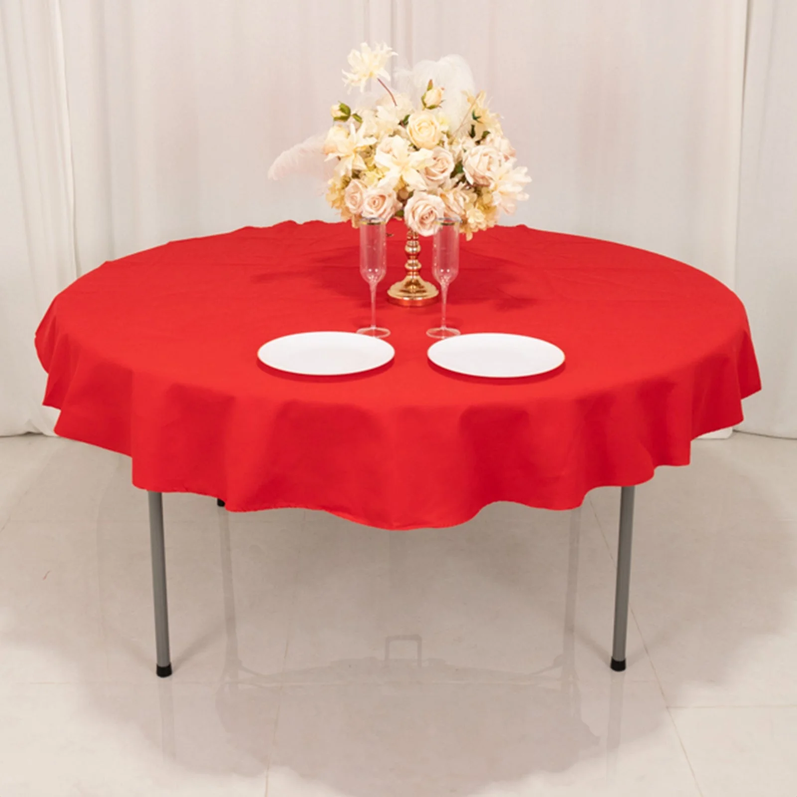 Cotton Blend Round Tablecloth 70" Red with Wrinkle-Resistant Fabric - Durable and Stylish Table Cover - Image 10