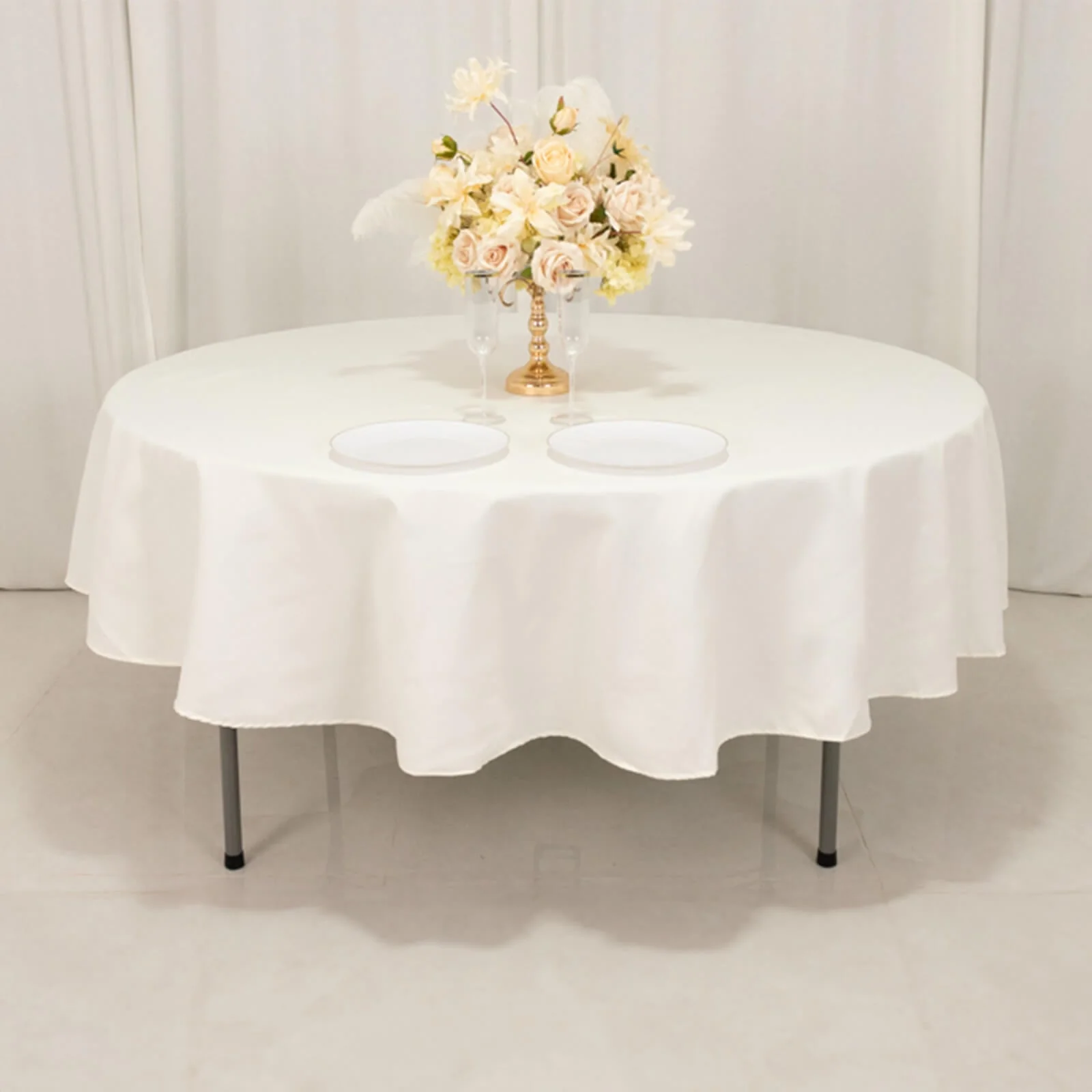 Cotton Blend Round Tablecloth 90" Ivory with Wrinkle-Resistant Fabric Table Cover - Image 6