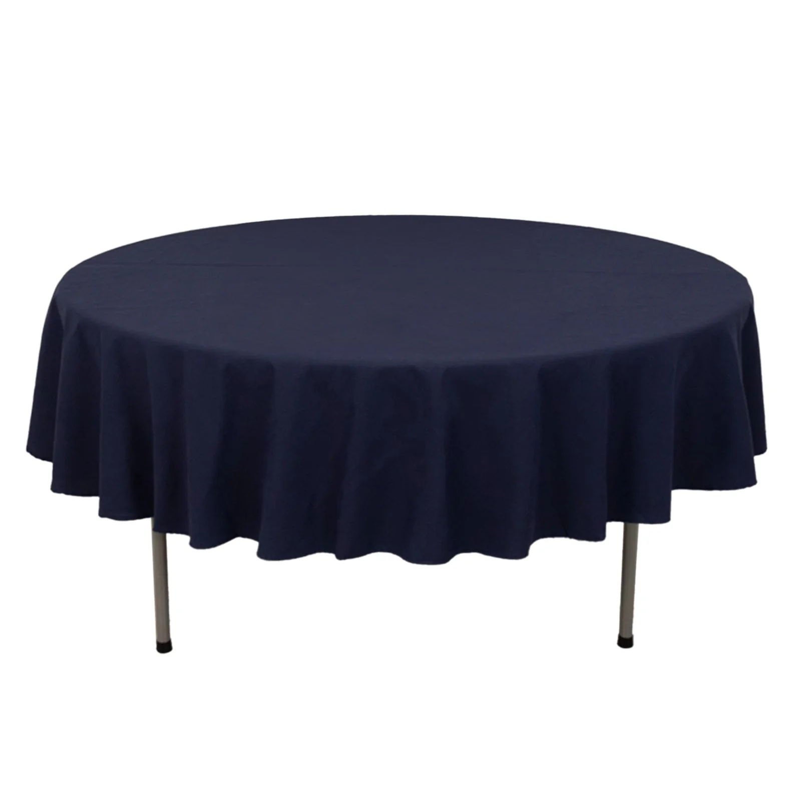 Cotton Blend Round Tablecloth 90" Navy Blue with Wrinkle-Resistant Fabric Table Cover - Image 3