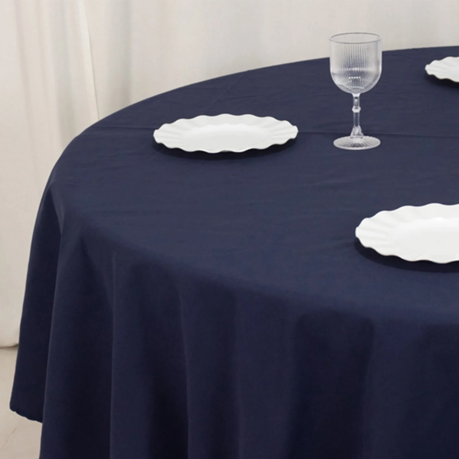 Cotton Blend Round Tablecloth 90" Navy Blue with Wrinkle-Resistant Fabric Table Cover - Image 7