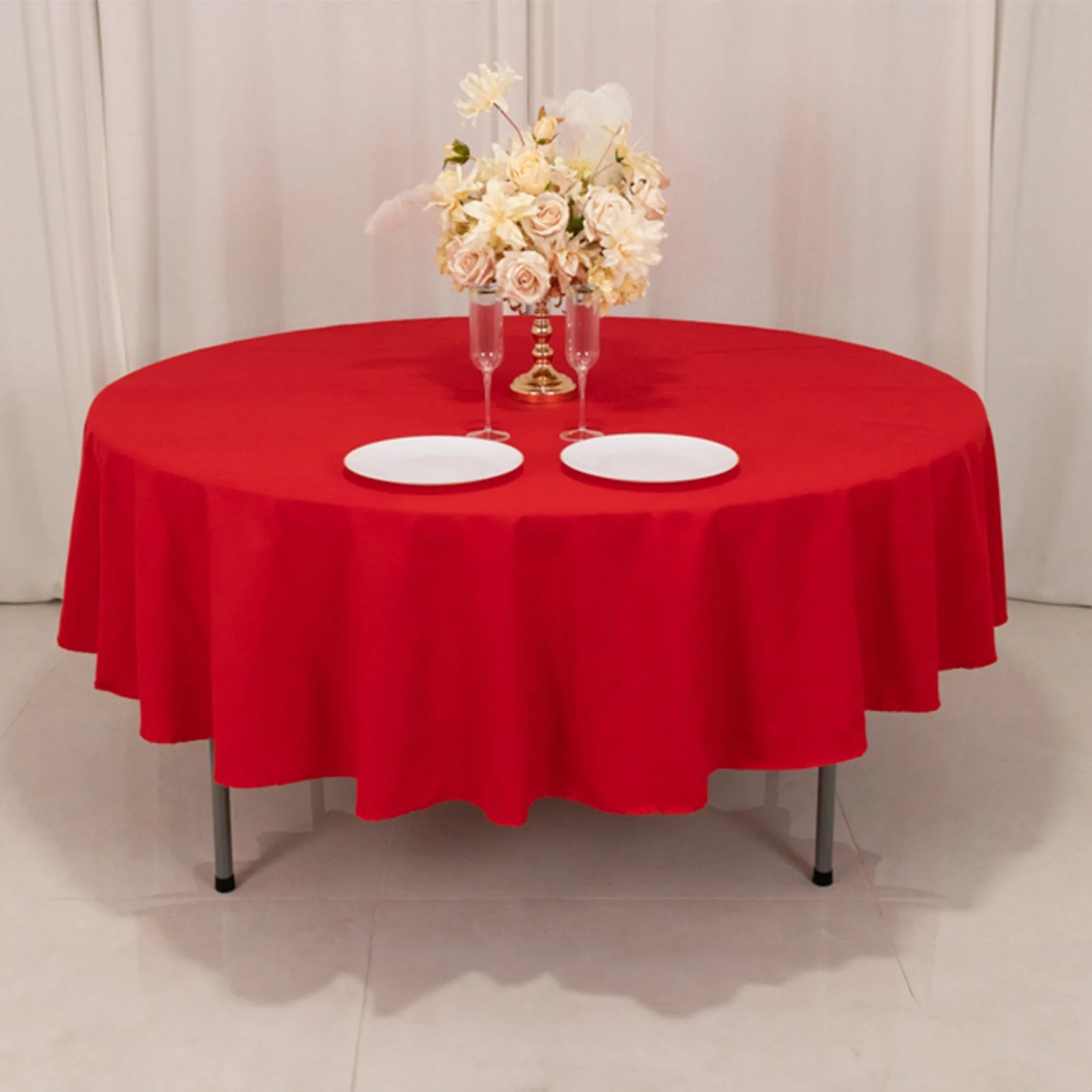 Cotton Blend Round Tablecloth 90" Red with Wrinkle-Resistant Fabric Table Cover - Image 10