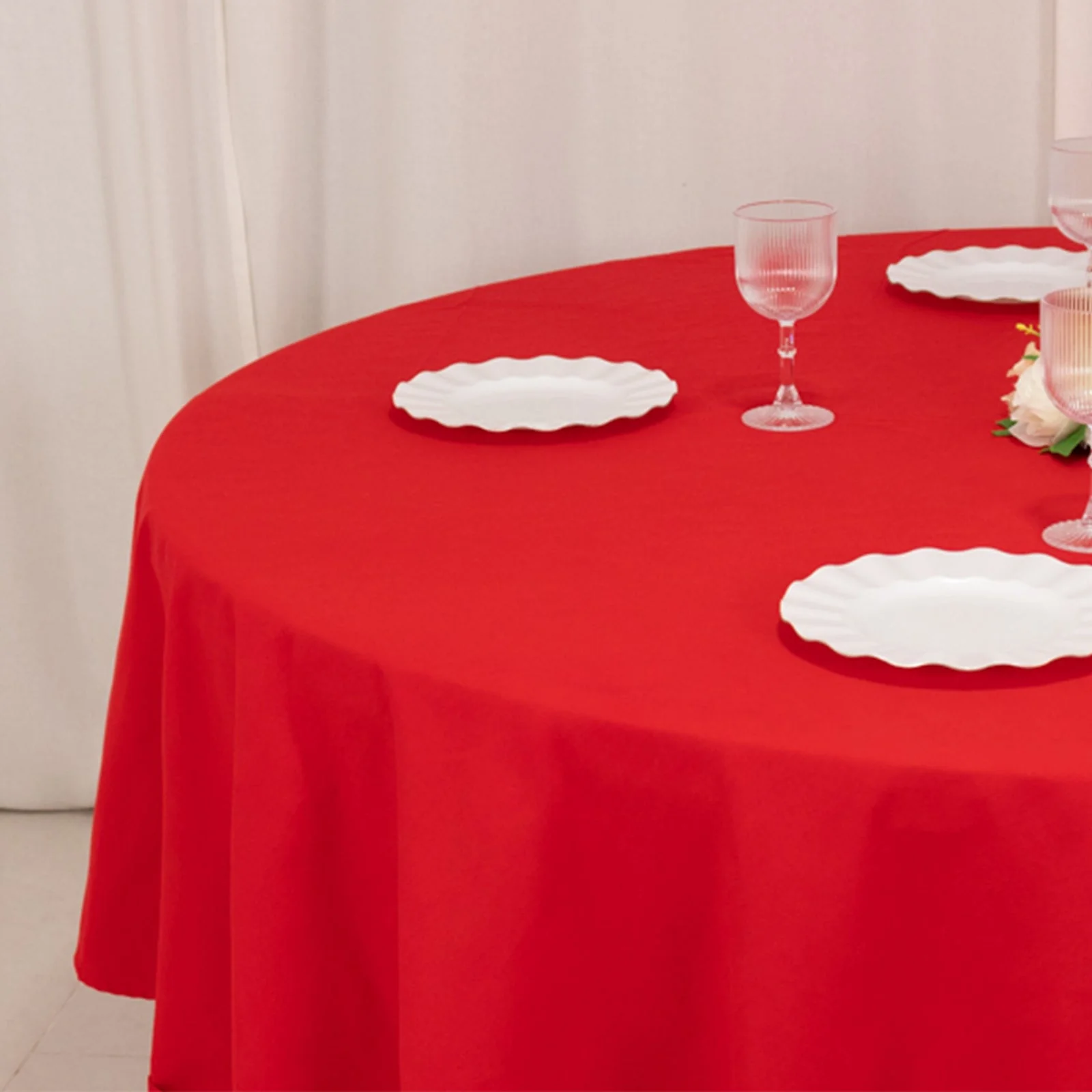 Cotton Blend Round Tablecloth 90" Red with Wrinkle-Resistant Fabric Table Cover - Image 6