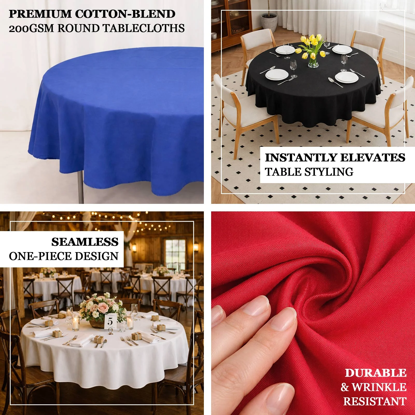 Cotton Blend Round Tablecloth 90" Royal Blue with Wrinkle-Resistant Fabric Table Cover - Image 4