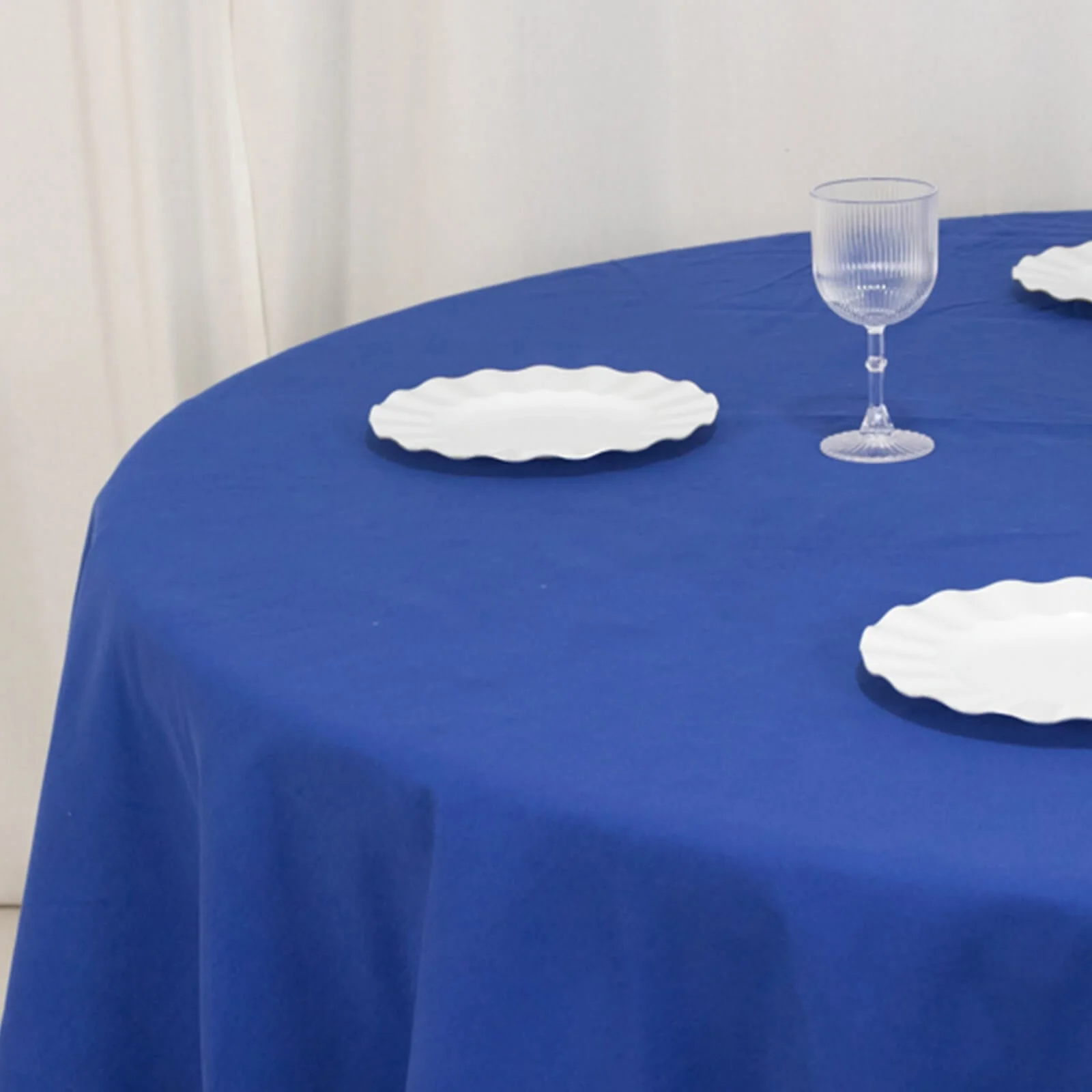 Cotton Blend Round Tablecloth 90" Royal Blue with Wrinkle-Resistant Fabric Table Cover - Image 7