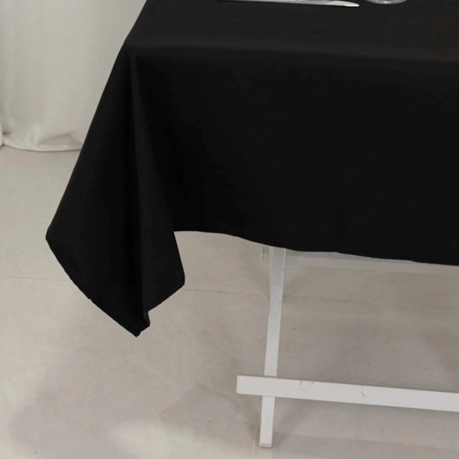 Cotton Blend Square Table Overlay 54"x54" Black - Wrinkle-Resistant, Sleek and Durable Table Topper for Everyday Use - Image 4