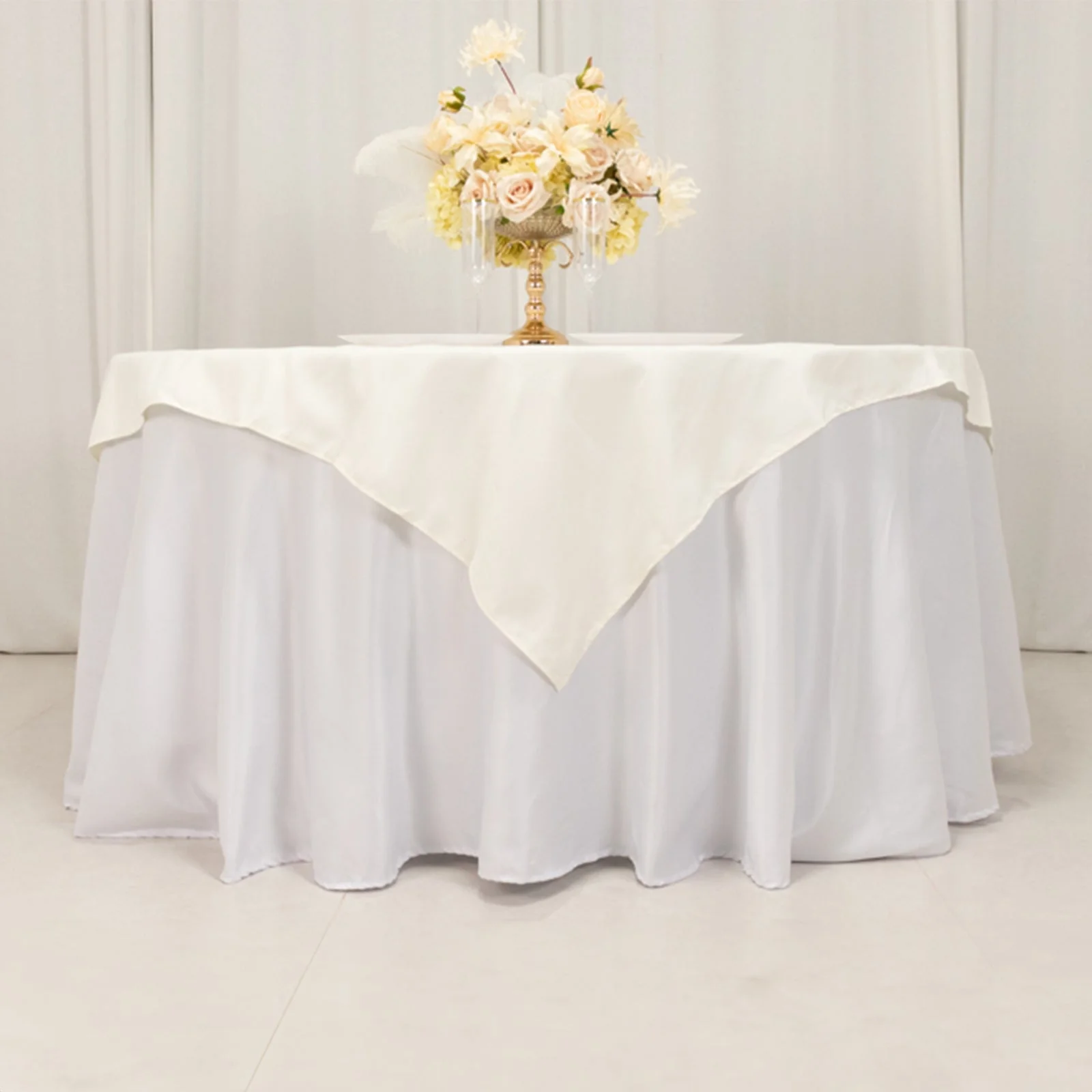 Cotton Blend Square Table Overlay 54"x54" Ivory - Wrinkle-Resistant and Durable Table Topper - Image 2