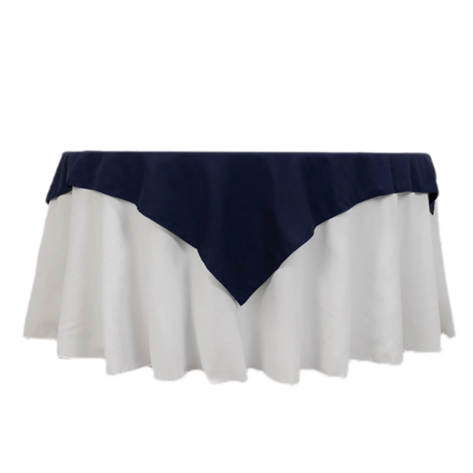 Cotton Blend Square Table Overlay 54"x54" Navy Blue - Wrinkle-Resistant and Durable Table Topper - Image 3