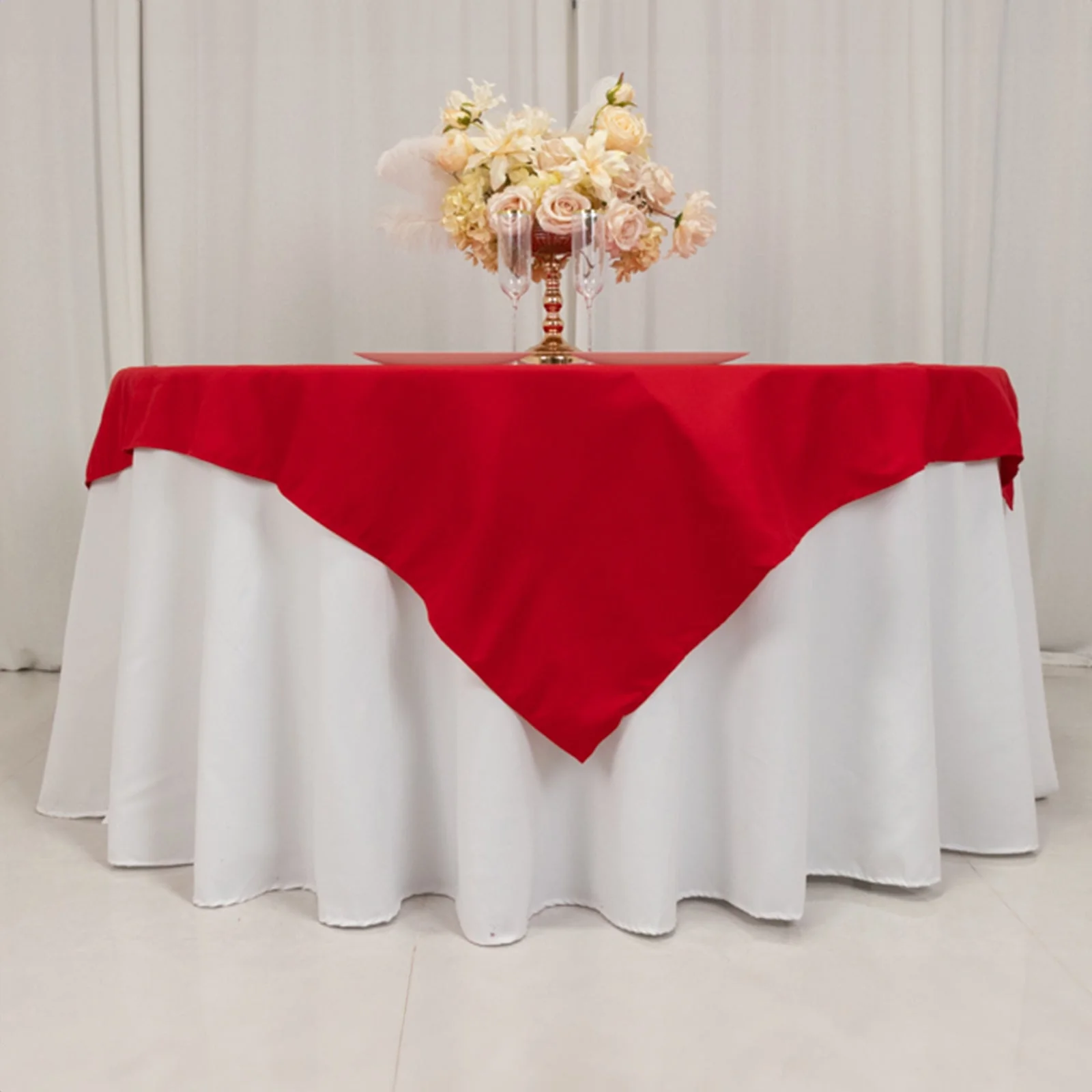 Cotton Blend Square Table Overlay 54"x54" Red - Wrinkle-Resistant and Durable Table Topper - Image 2
