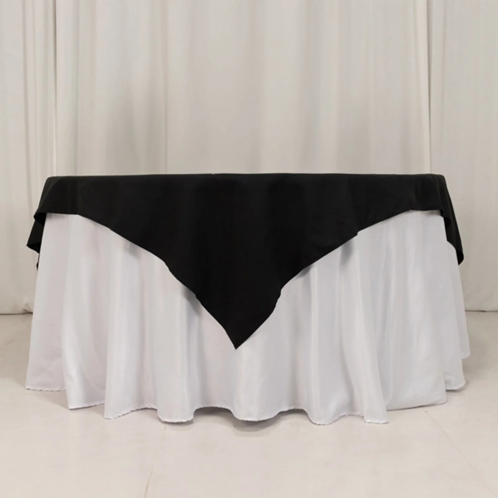 Cotton Blend Square Table Overlay 70"x70" Black with Wrinkle-Resistant Tablecloth Topper