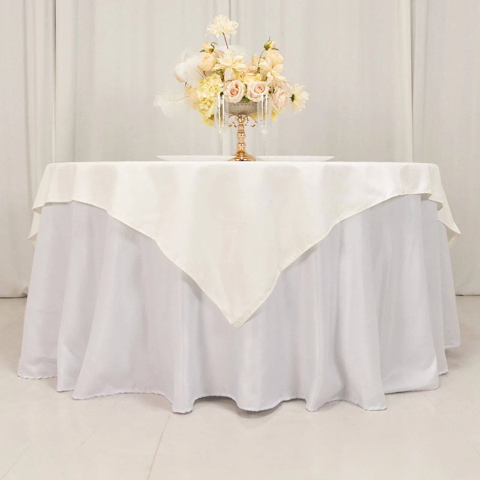 Cotton Blend Square Table Overlay 70"x70" Ivory with Wrinkle-Resistant Tablecloth Topper - Image 2
