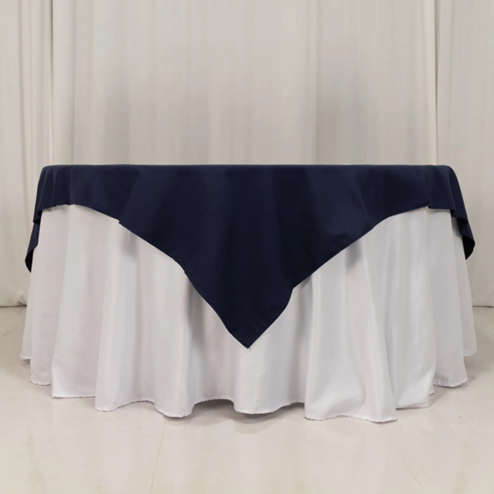 Cotton Blend Square Table Overlay 70"x70" Navy Blue with Wrinkle-Resistant Tablecloth Topper