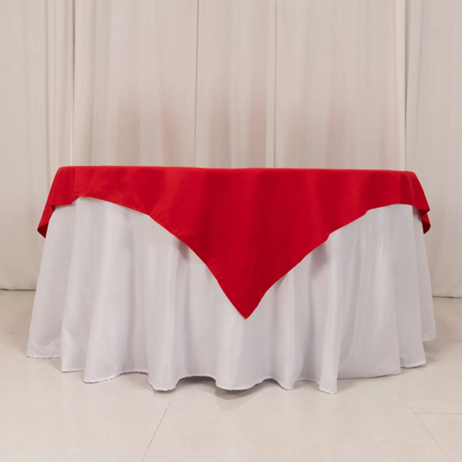 Cotton Blend Square Table Overlay 70"x70" Red with Wrinkle-Resistant Tablecloth Topper