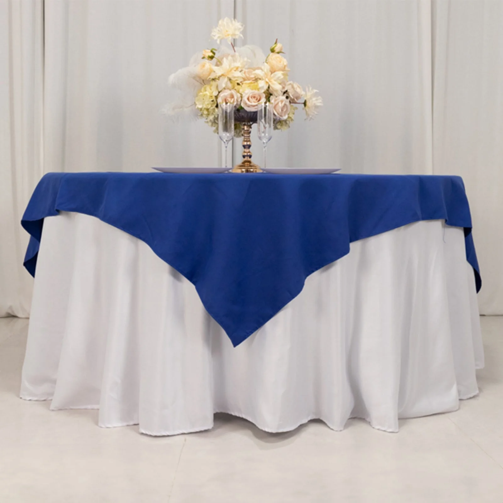 Cotton Blend Square Table Overlay 70"x70" Royal Blue with Wrinkle-Resistant Tablecloth Topper - Image 2