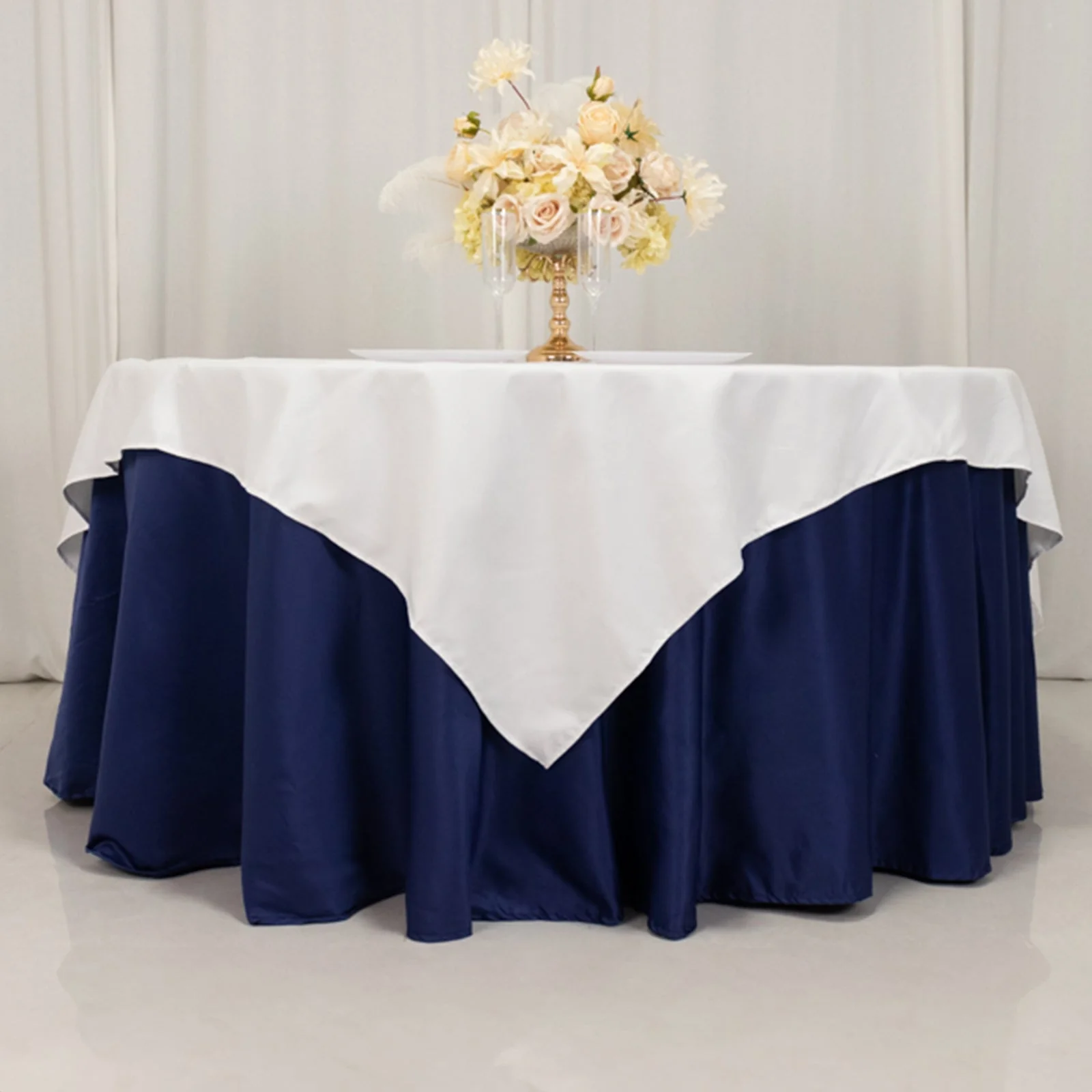 Cotton Blend Square Table Overlay 70"x70" White with Wrinkle-Resistant Finish - Practical and Stylish for Dining Tables - Image 2