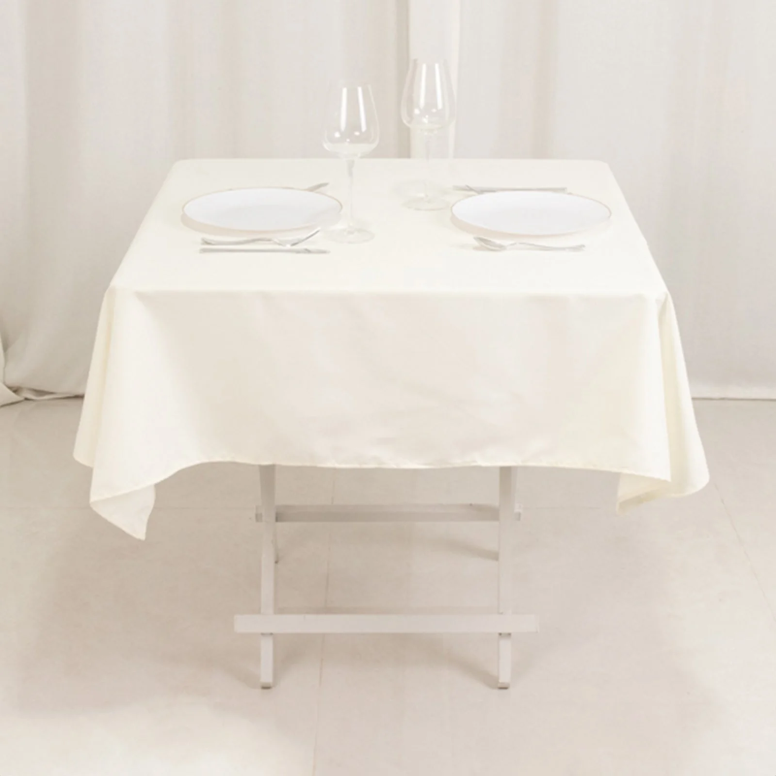 Cotton Blend Square Tablecloth 54"x54" Ivory - Wrinkle-Resistant and Durable Table Cover - Image 10