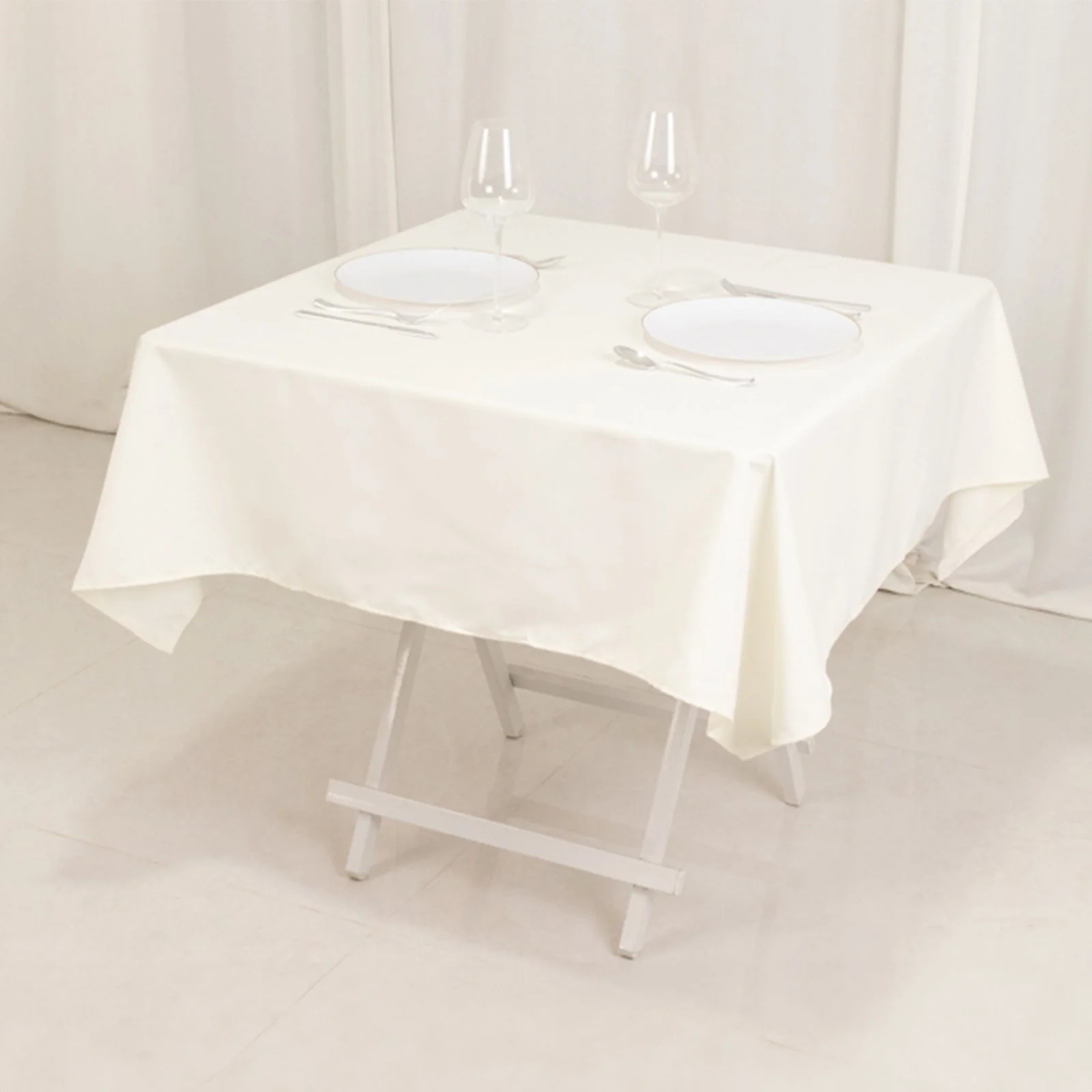 Cotton Blend Square Tablecloth 54"x54" Ivory - Wrinkle-Resistant and Durable Table Cover - Image 5