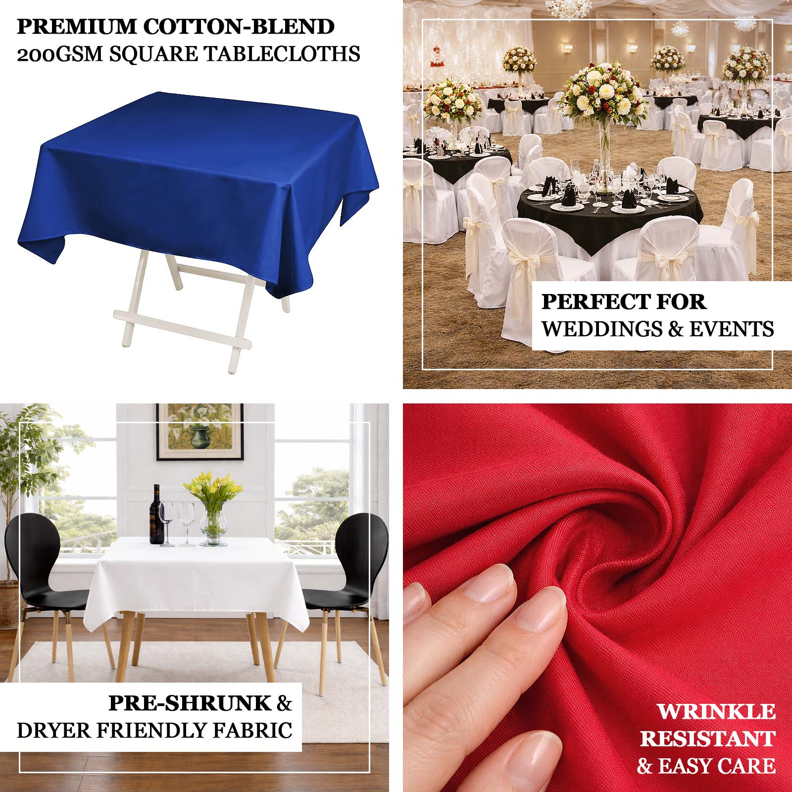 Cotton Blend Square Tablecloth 54"x54" White - Wrinkle-Resistant and Durable Table Cover - Image 4