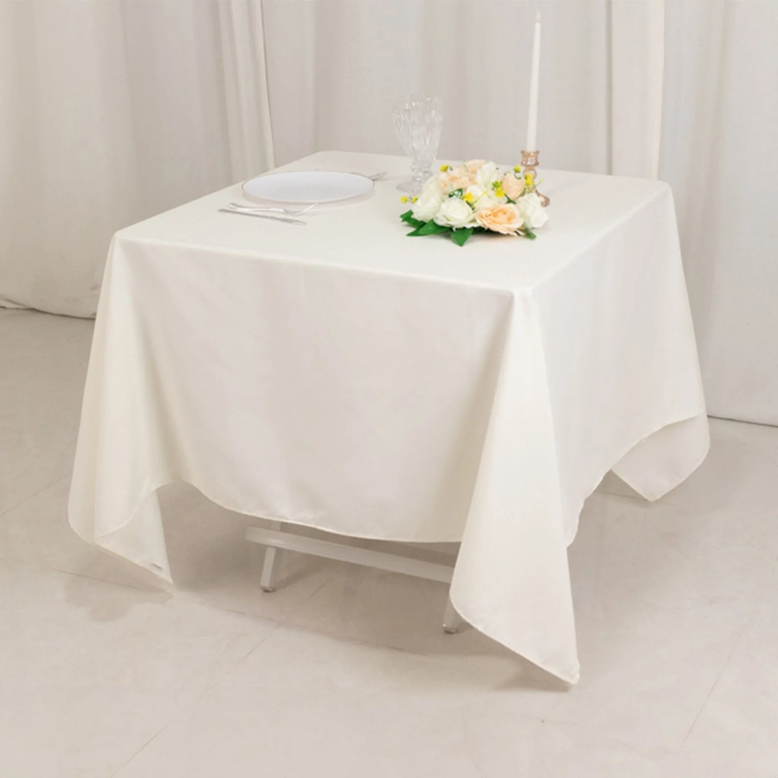Cotton Blend Square Tablecloth 70"x70" Ivory with Wrinkle-Resistant Table Cover - Image 10