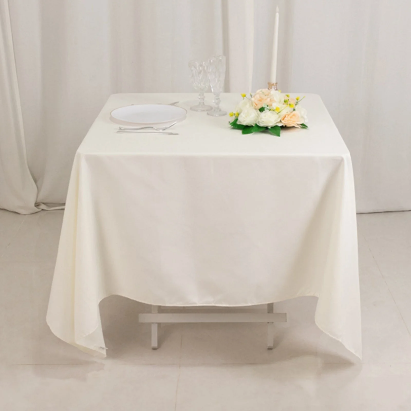Cotton Blend Square Tablecloth 70"x70" Ivory with Wrinkle-Resistant Table Cover - Image 2