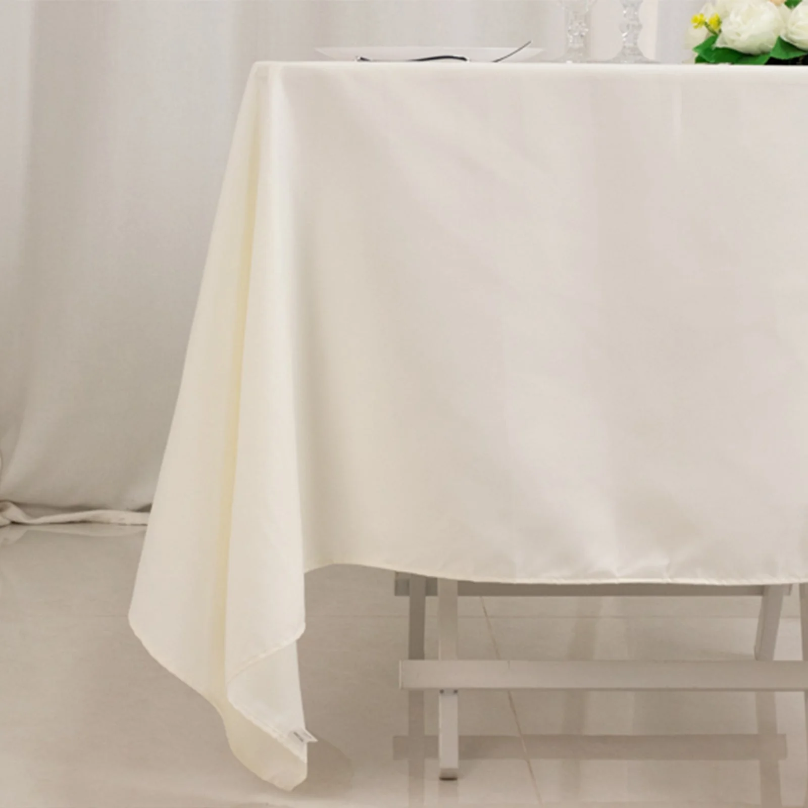 Cotton Blend Square Tablecloth 70"x70" Ivory with Wrinkle-Resistant Table Cover - Image 8